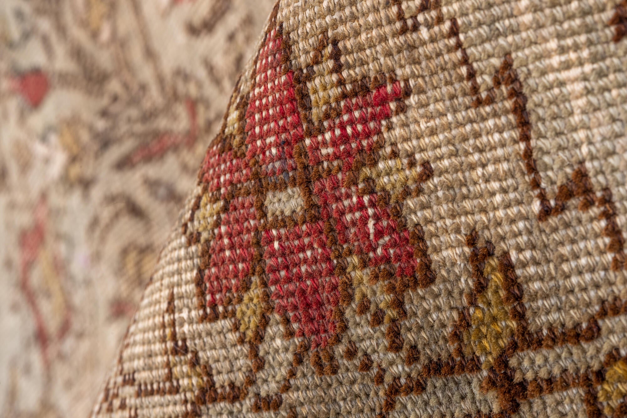 3' x 5' one-of-a-kind handmade vintage Kaisary small size rug. Color palette: brown, gray, light gray, off-white