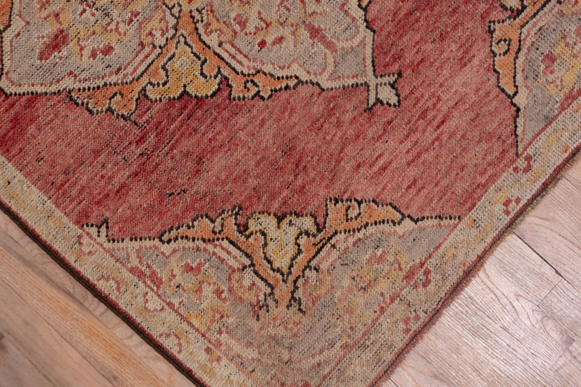 3' x 18' one-of-a-kind handmade vintage Oushak runner rug. Color palette: brown, off-white, pink, red, redwood, snow, white