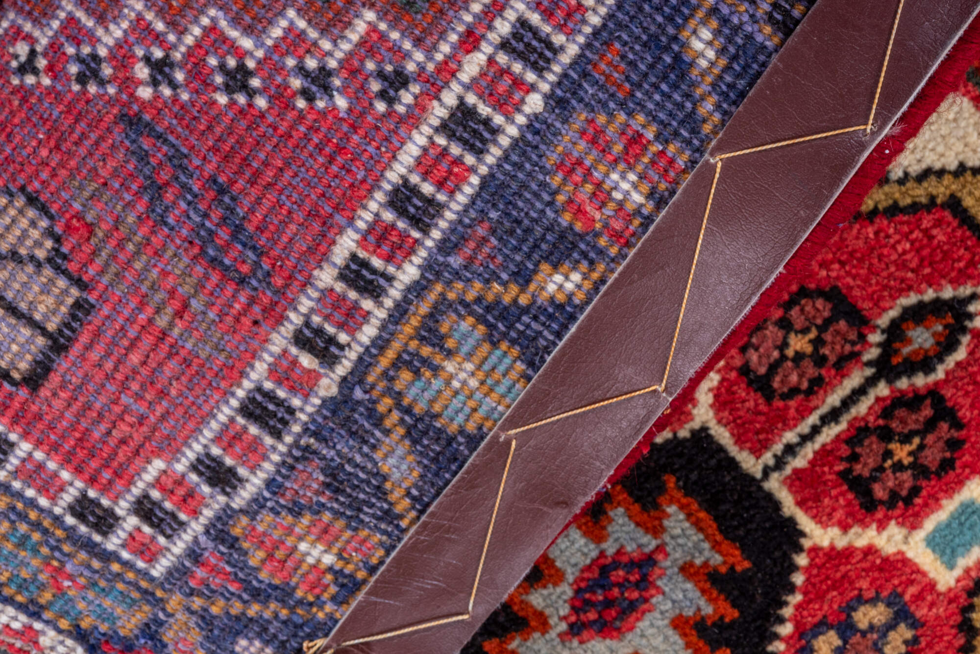 2' x 10' one-of-a-kind handmade vintage Veece runner rug. Color palette: brown, gray, orange, pink, red, tan