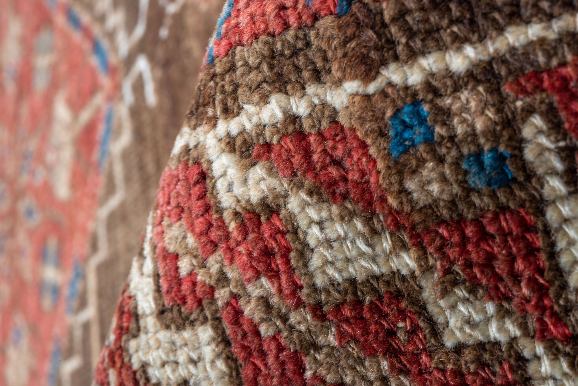 4' x 7' one-of-a-kind handmade vintage Malayer rug. Color palette: gray, black, blue, brown, light gray, off-white, pink