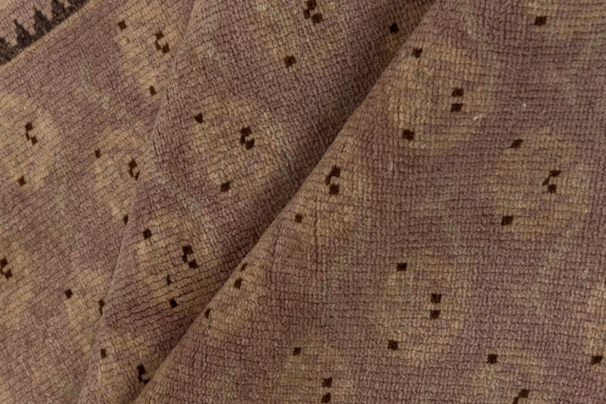 4' x 10' one-of-a-kind handmade vintage Oushak runner rug. Color palette: brown, gray, light gray, off-white, pink, snow