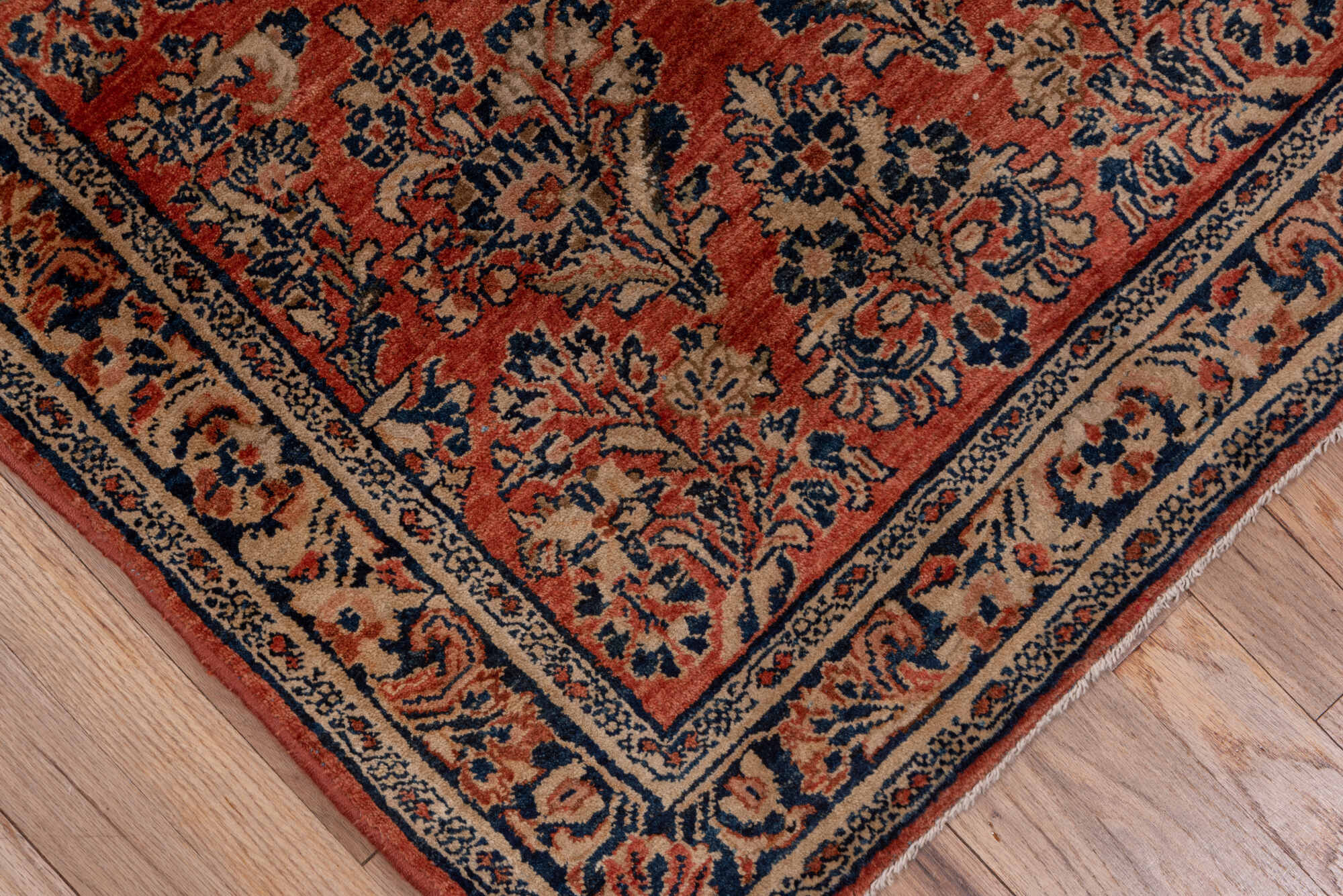 2' x 10' one-of-a-kind handmade vintage Sarouk runner rug. Color palette: brown, gray, pink, redwood