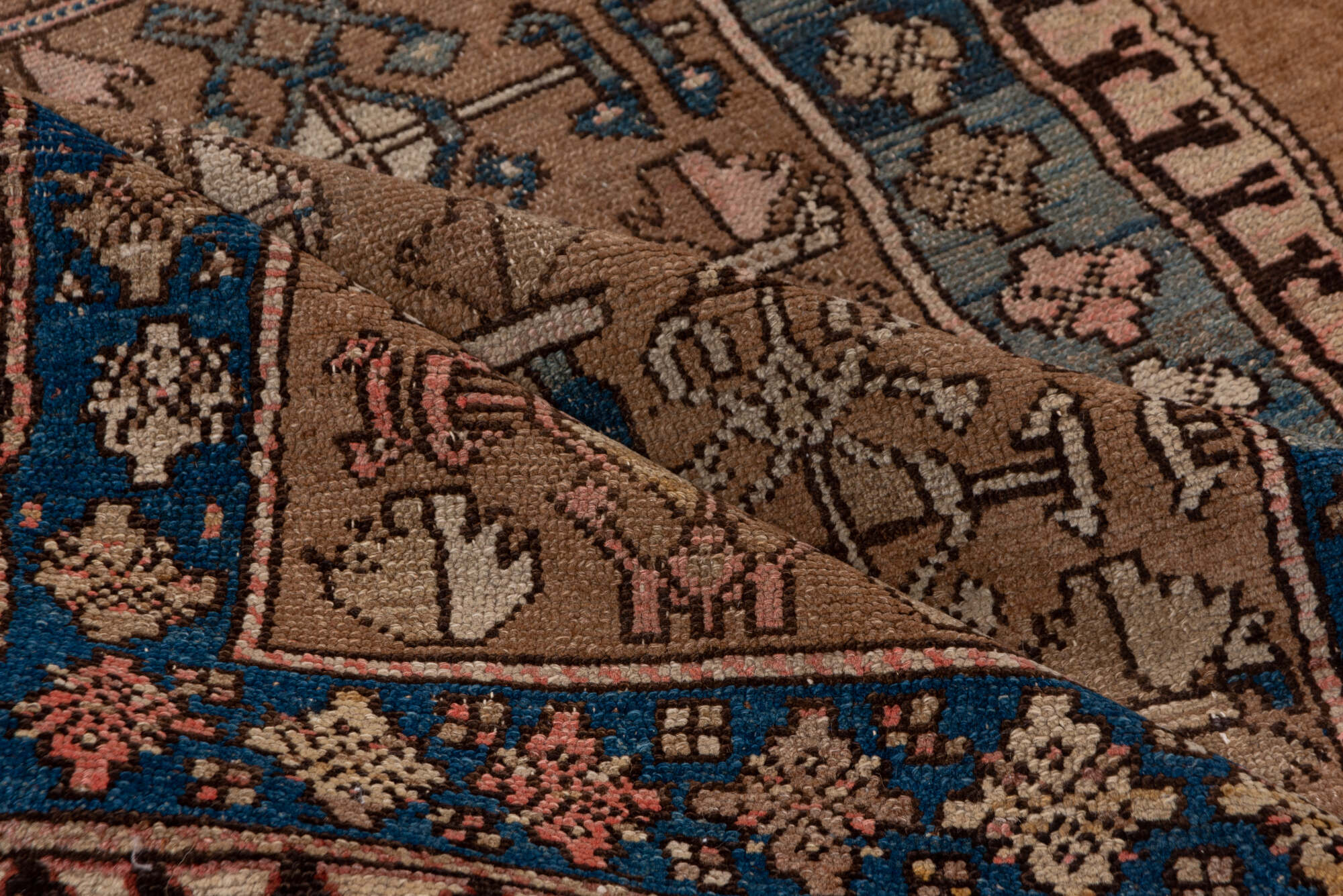 3' x 8' one-of-a-kind handmade vintage Cam Hamadan runner rug. Color palette: black, blue, brown, charcoal, gray, pink, red