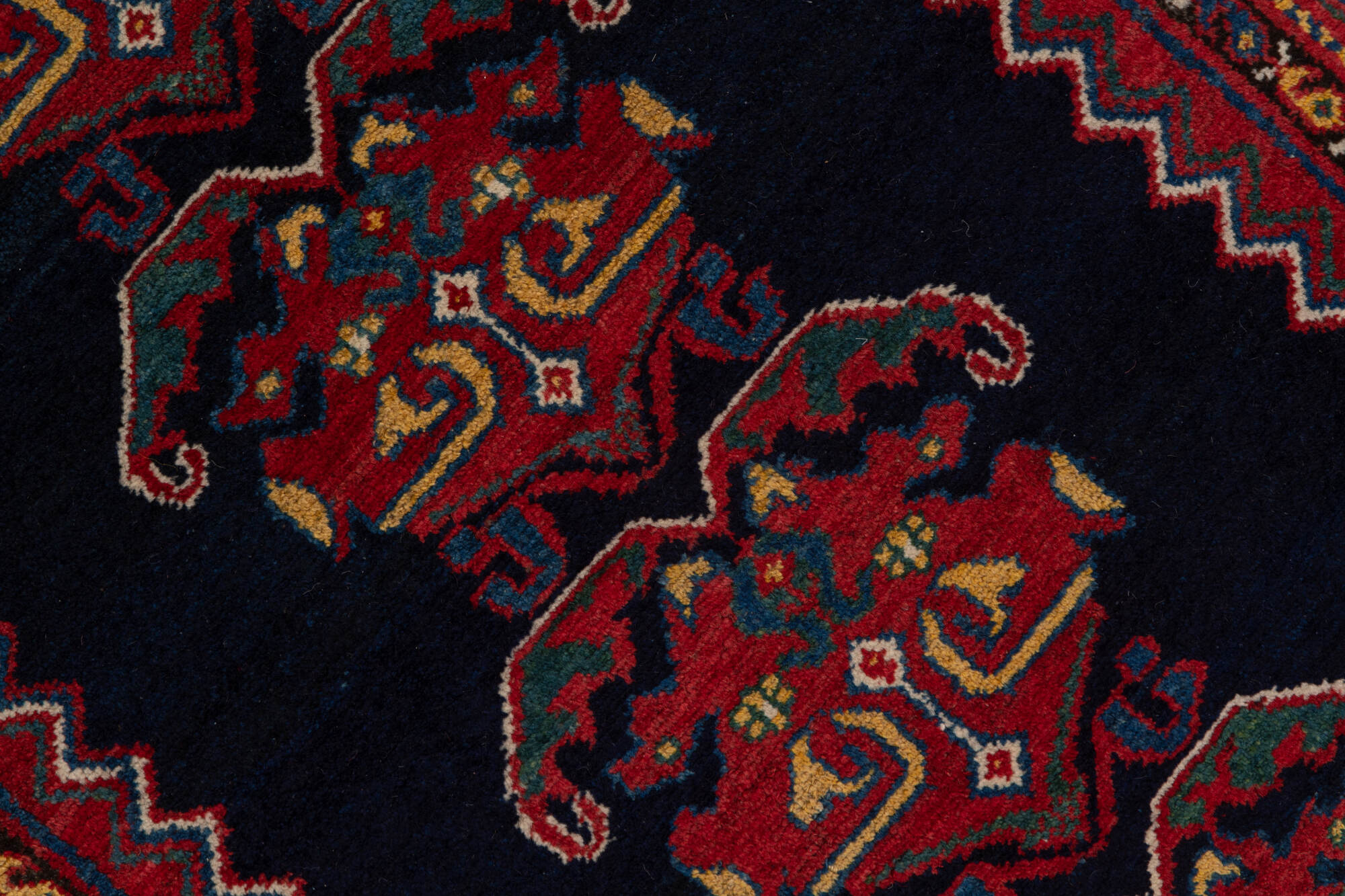 3' x 16' one-of-a-kind handmade vintage Malayer runner rug. Color palette: blue, brown, gray, off-white, pink, red, snow