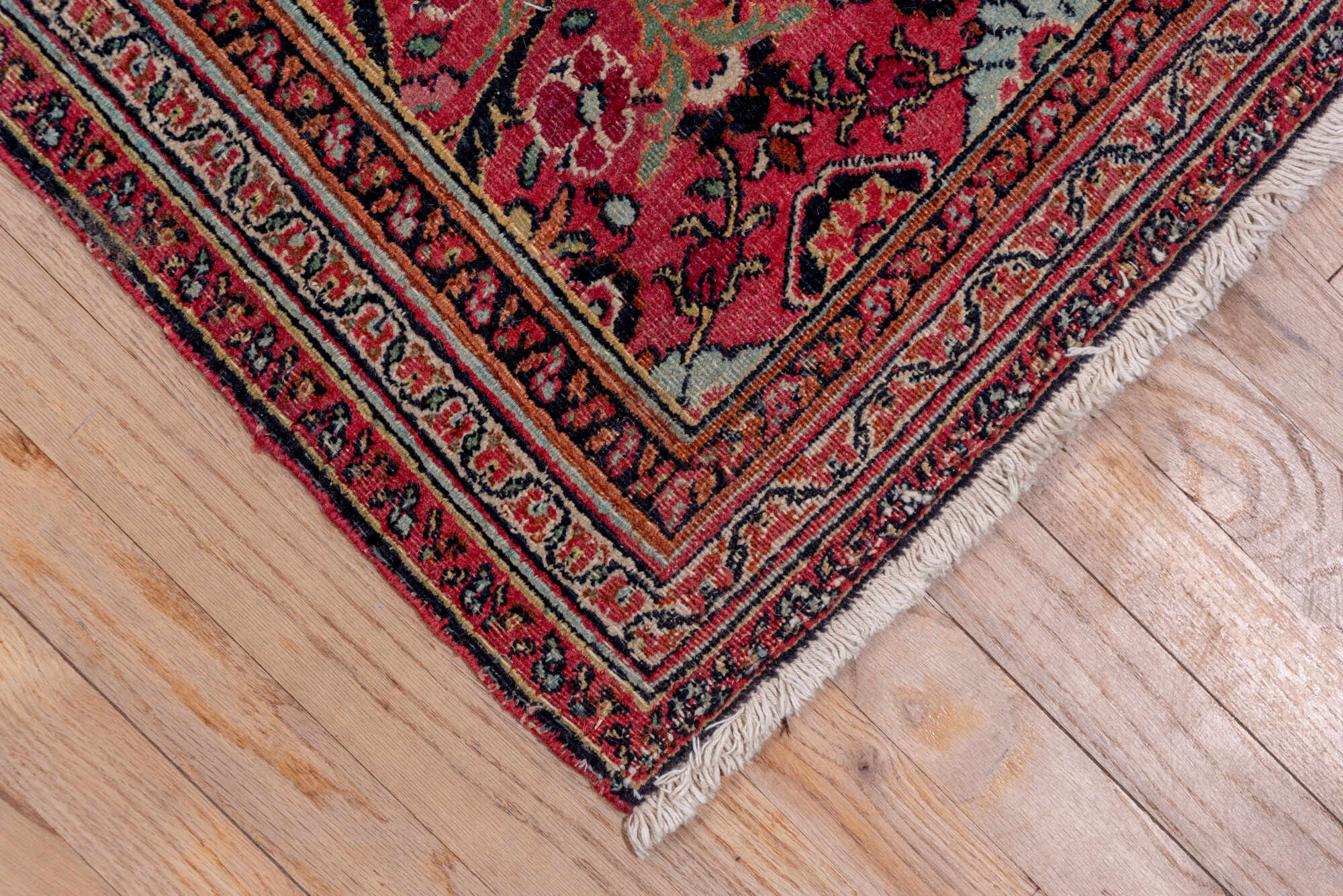 7' x 20' one-of-a-kind handmade vintage Khorassan rug. Color palette: brown, gray, pink, red, redwood