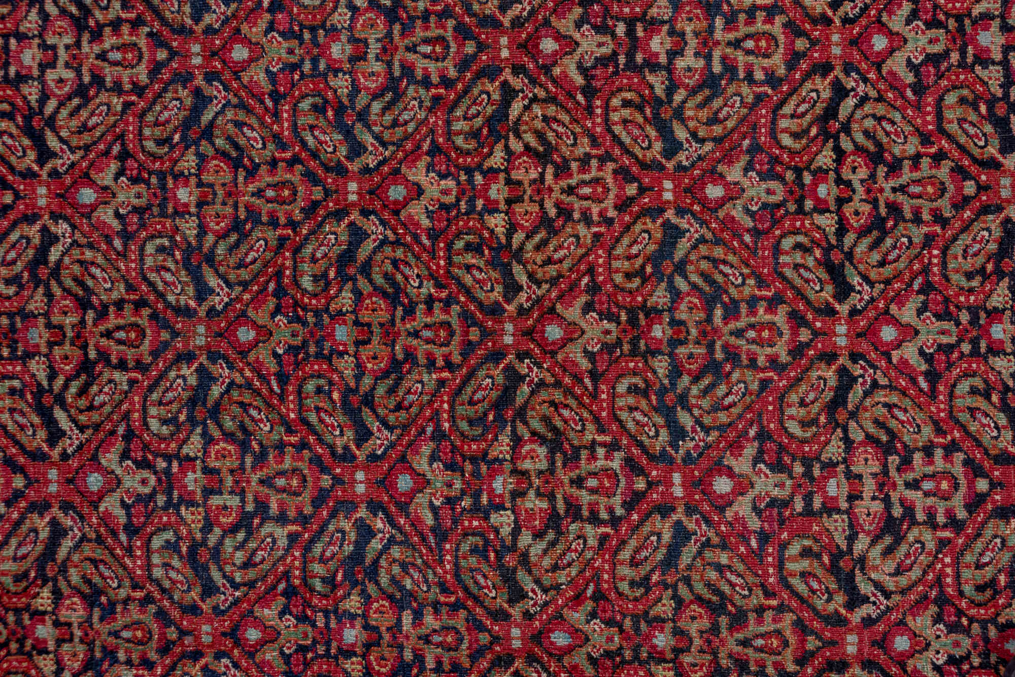 7' x 20' one-of-a-kind handmade vintage Khorassan rug. Color palette: brown, gray, pink, red, redwood