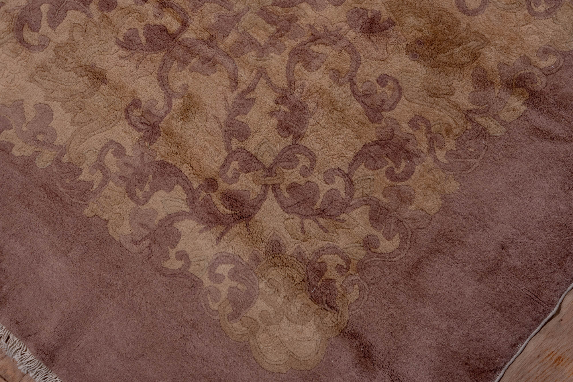 12' x 20' one-of-a-kind handmade vintage Chinese oversize rug. Color palette: brown, gray, light gray, off-white, pink, red