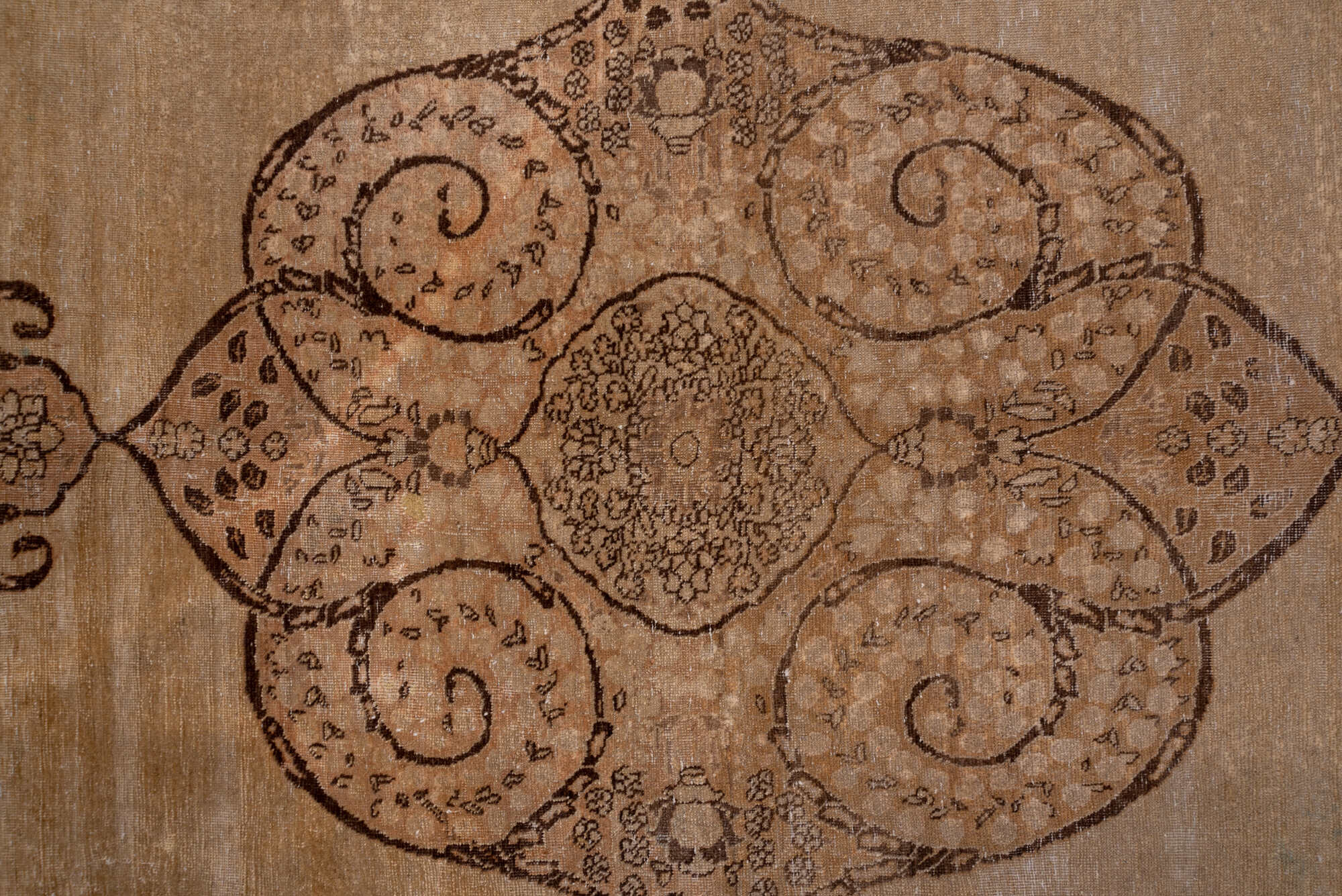 9' x 12' one-of-a-kind handmade vintage Tabriz large size rug. Color palette: brown, pink