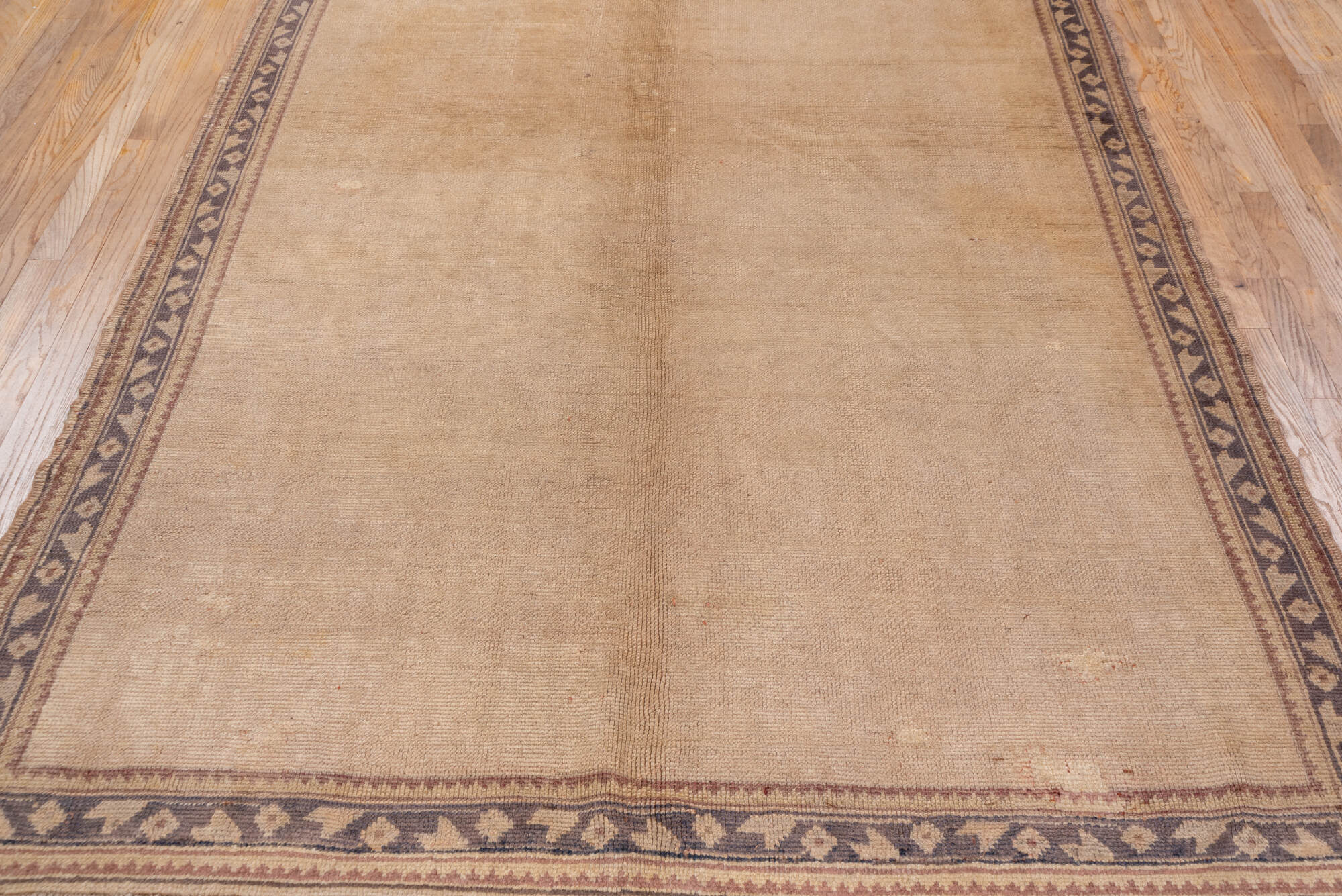 6' x 15' one-of-a-kind handmade vintage Oushak rug. Color palette: brown, gray, light gray, off-white, orange, pink, snow