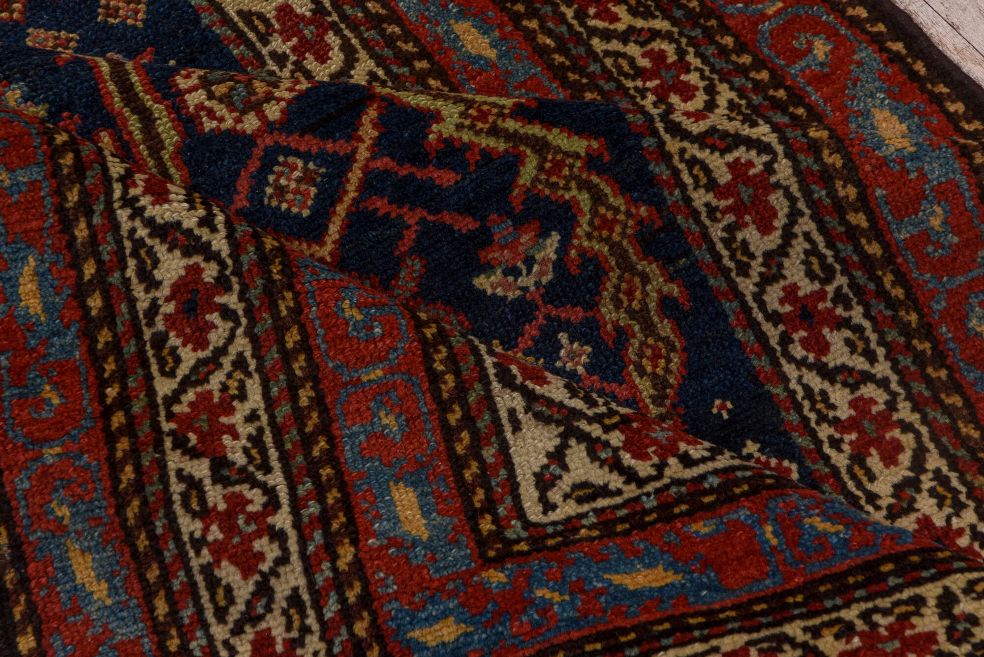 2' x 14' one-of-a-kind handmade vintage Malayer runner rug. Color palette: brown, gray, pink, red