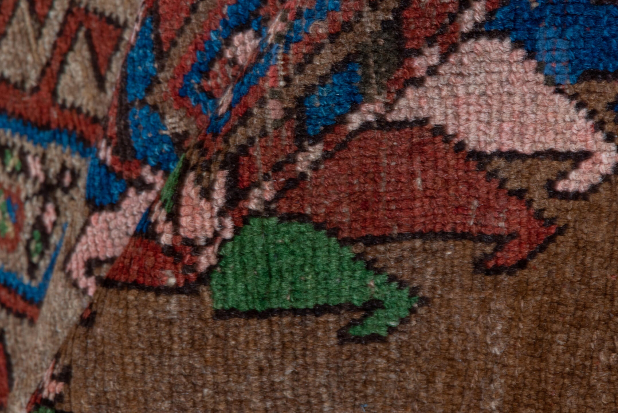 2' x 13' one-of-a-kind handmade vintage NW Persian runner rug. Color palette: pink, brown, gray, blue, red, off-white, fiord