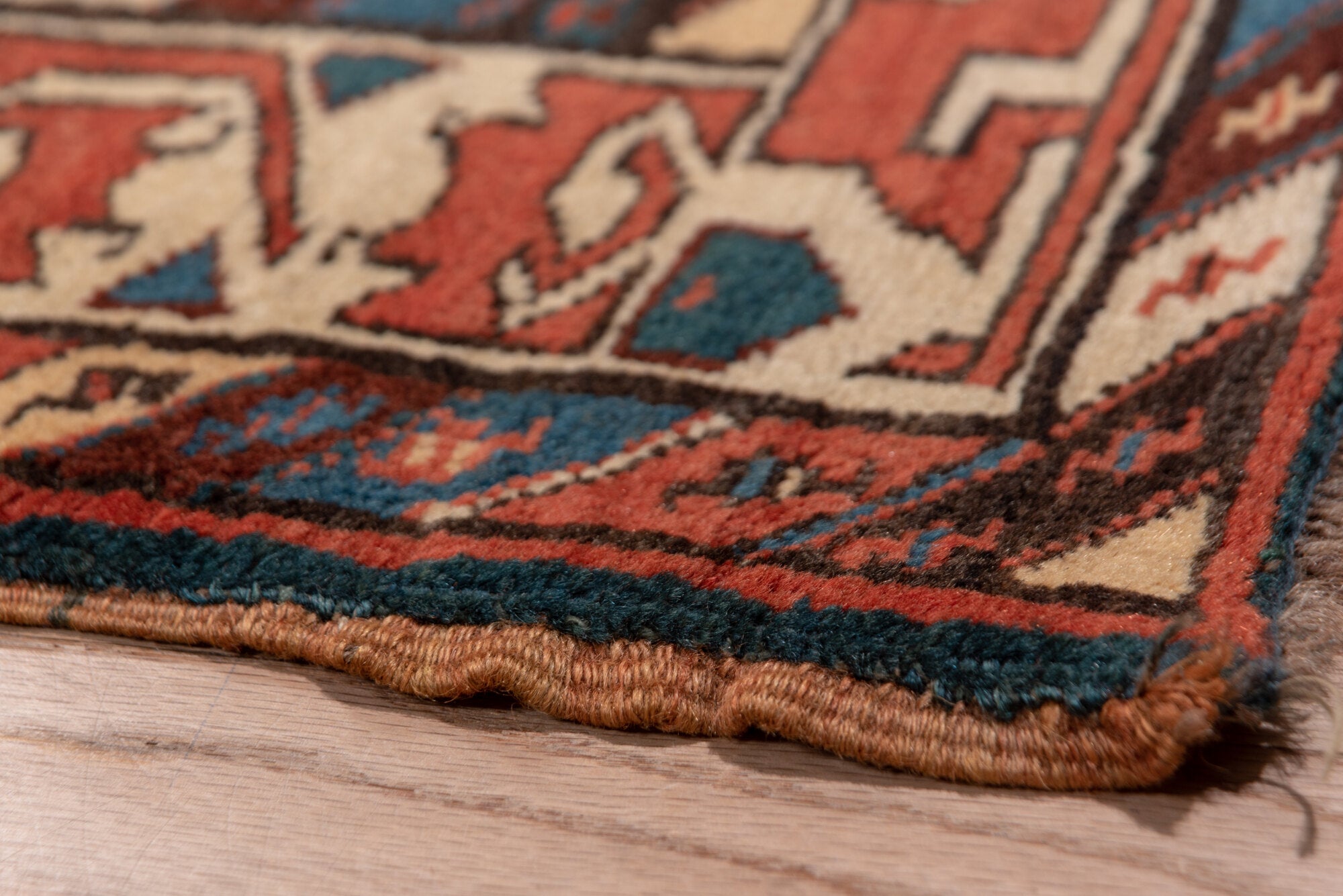 3' x 15' one-of-a-kind handmade vintage Sarab runner rug. Color palette: black, blue, brown, charcoal, gray, off-white, red