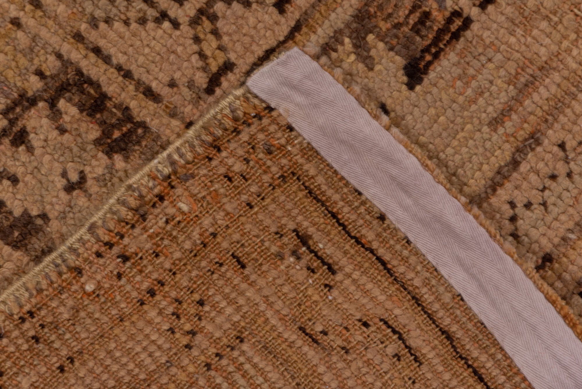 7' x 10' one-of-a-kind handmade vintage Oushak large size rug. Color palette: brown, off-white, redwood, seashell, snow