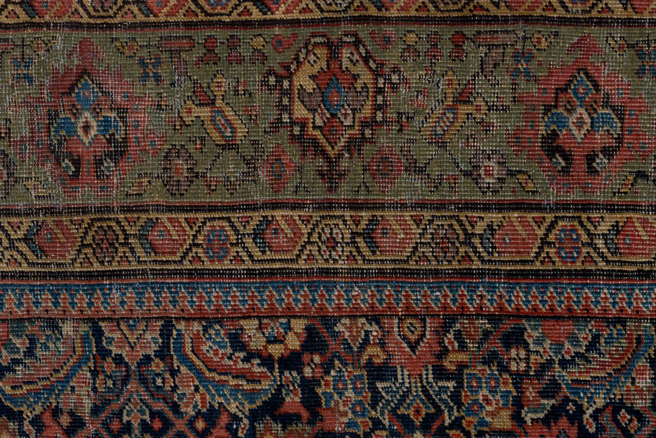 5' x 9' one-of-a-kind handmade vintage Farahan medium size rug. Color palette: gray, brown, red, black, pink, blue, redwood