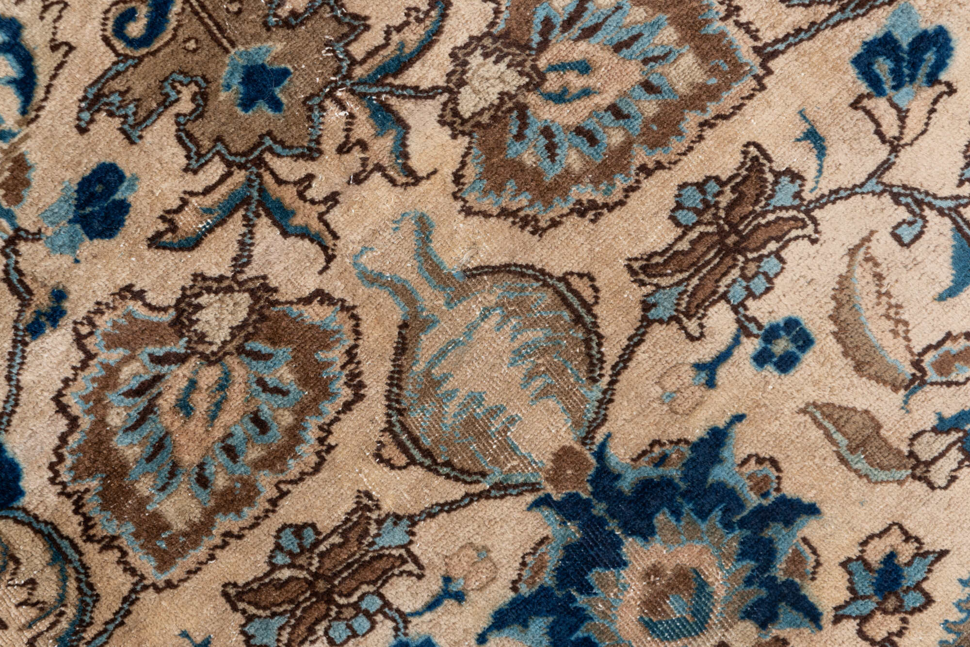 6' x 8' one-of-a-kind handmade vintage Tabriz medium size rug. Color palette: arapawa, blue, brown, dark gray, dim gray