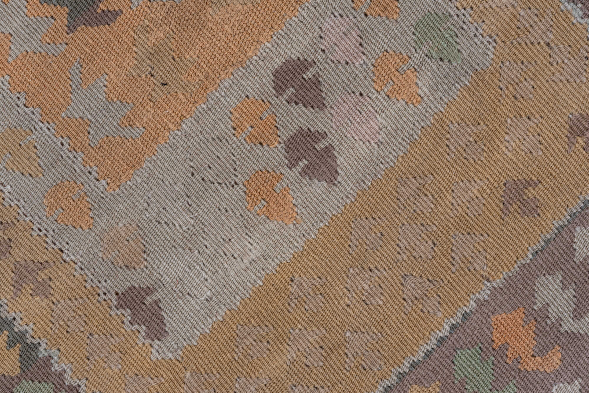 2' x 4' one-of-a-kind handmade vintage Kilim small size rug. Color palette: gray, light gray, off-white, pink, snow, white