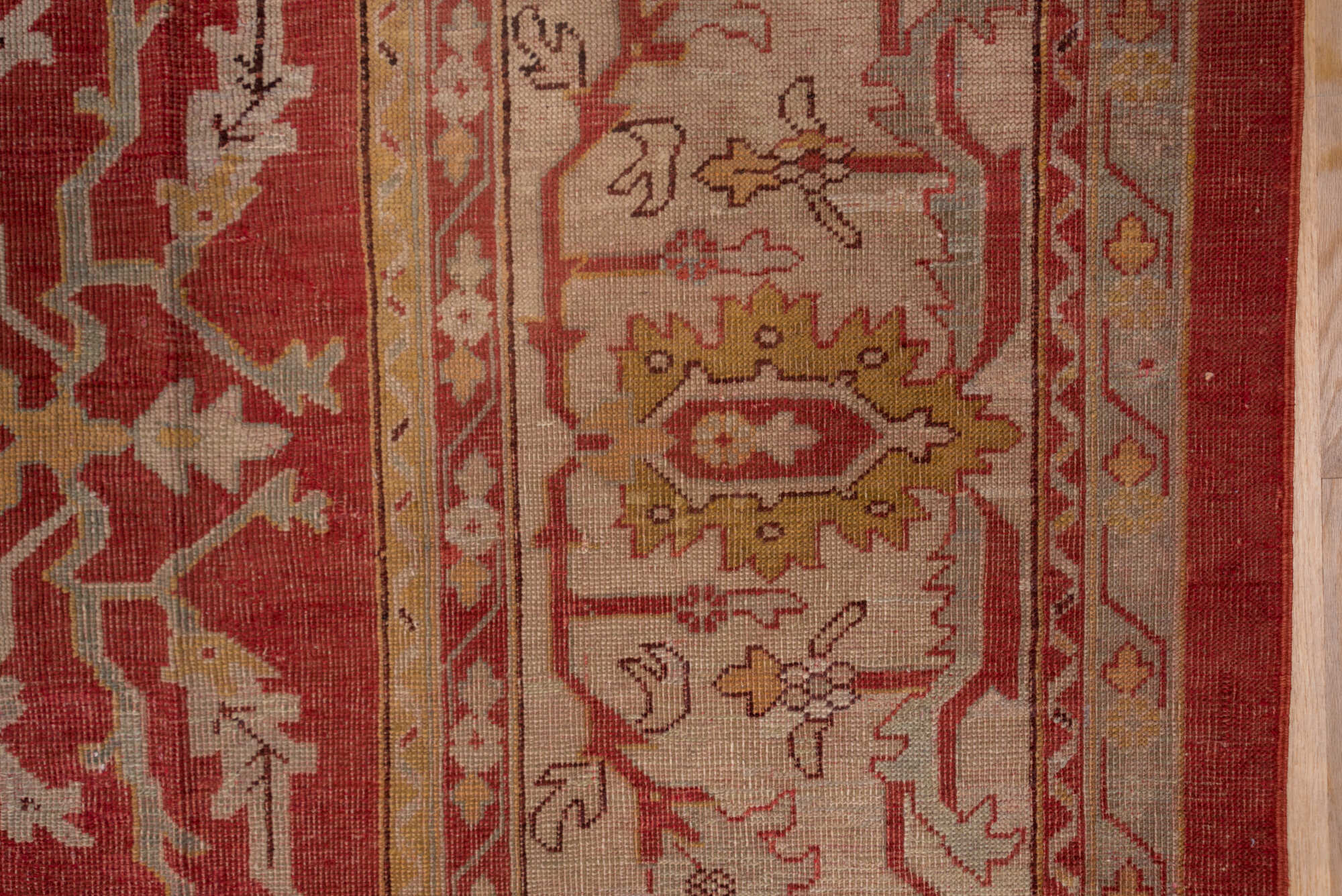 11' x 13' one-of-a-kind handmade vintage Oushak rug. Color palette: brown, orange, pink, red, redwood