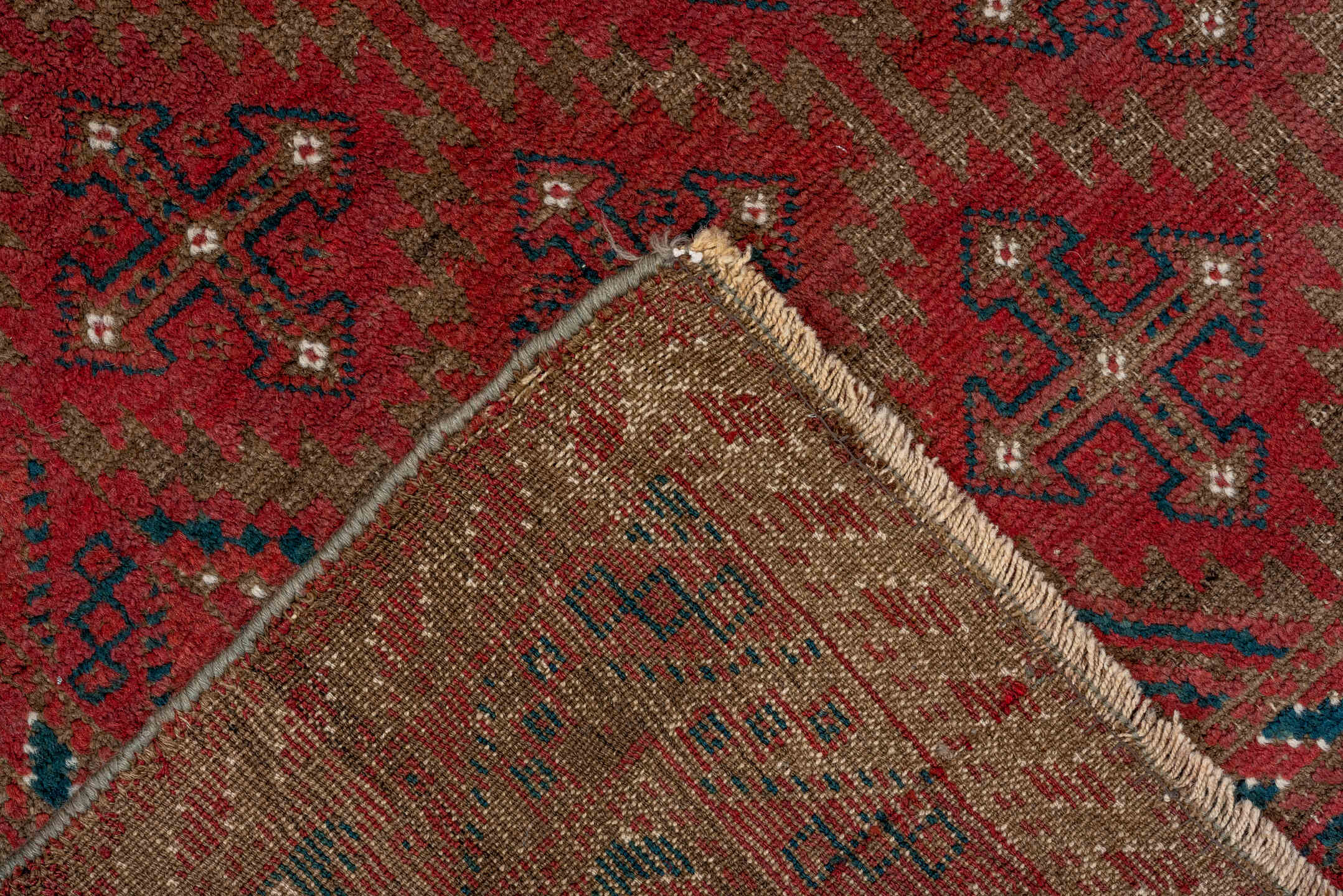 3' x 5' one-of-a-kind handmade vintage Belouch small size rug. Color palette: gray, pink, brown, red, light gray, blue