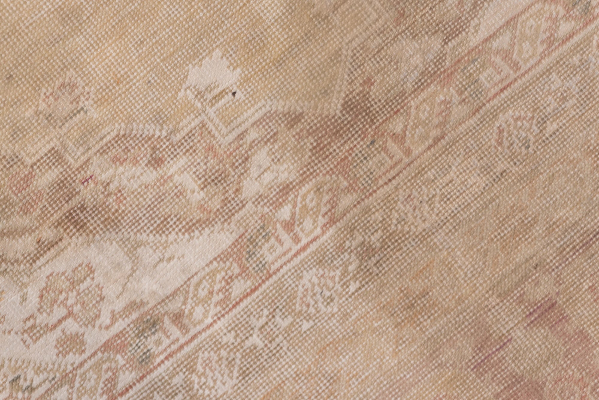 4' x 5' one-of-a-kind handmade vintage Kaisary small size rug. Color palette: brown, gray, light gray, off-white, pink, snow