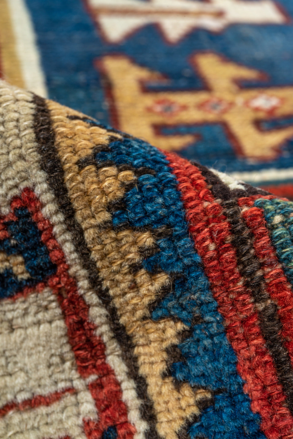 3' x 9' one-of-a-kind handmade vintage Malayer runner rug. Color palette: blue, gray, brown, red, black, arapawa, dim gray