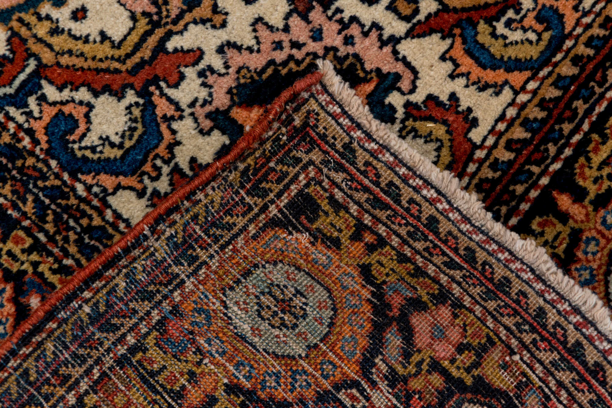 4' x 6' one-of-a-kind handmade vintage Far.Sarouk small size rug. Color palette: black, blue, brown, dark gray, gray
