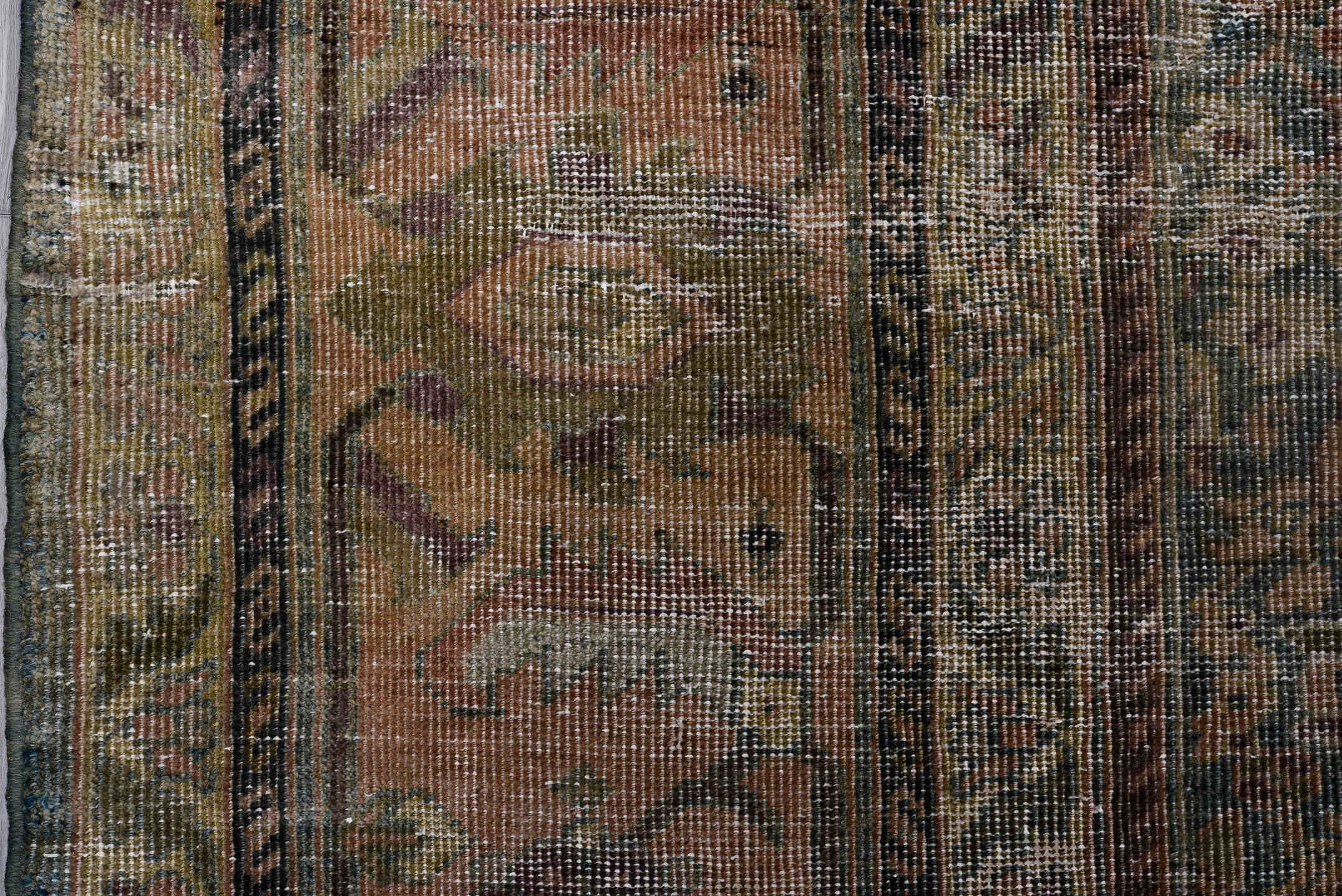 7' x 11' one-of-a-kind handmade vintage Farahan large size rug. Color palette: black, blue, brown, charcoal, dark gray