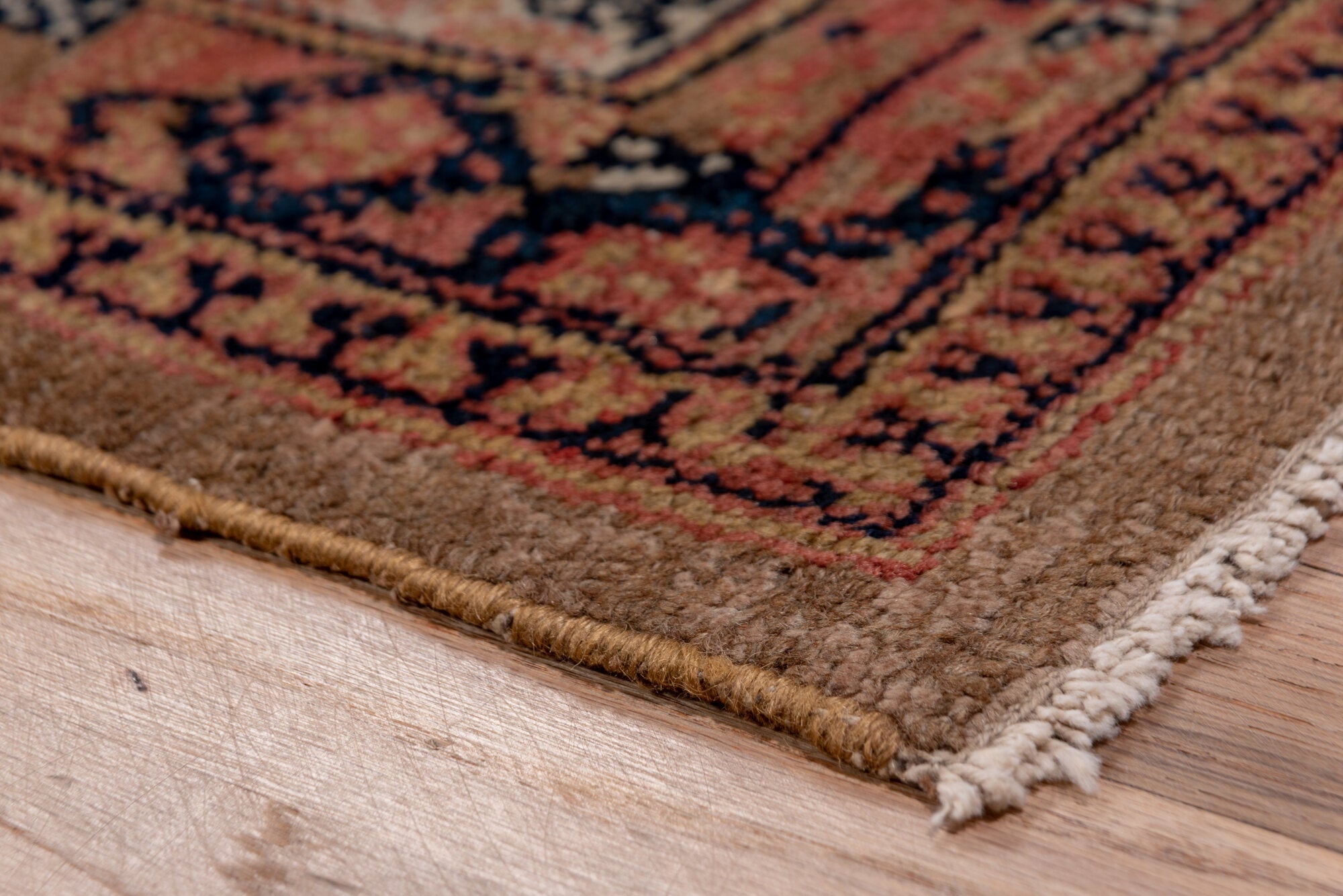 2' x 15' one-of-a-kind handmade vintage Cam Hamadan runner rug. Color palette: brown, gray, off-white, pink, red, redwood