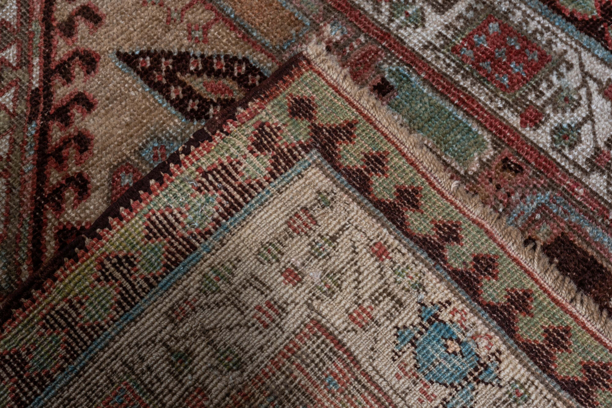 2' x 17' one-of-a-kind handmade vintage Sarab runner rug. Color palette: pink, gray, brown, red, off-white, redwood