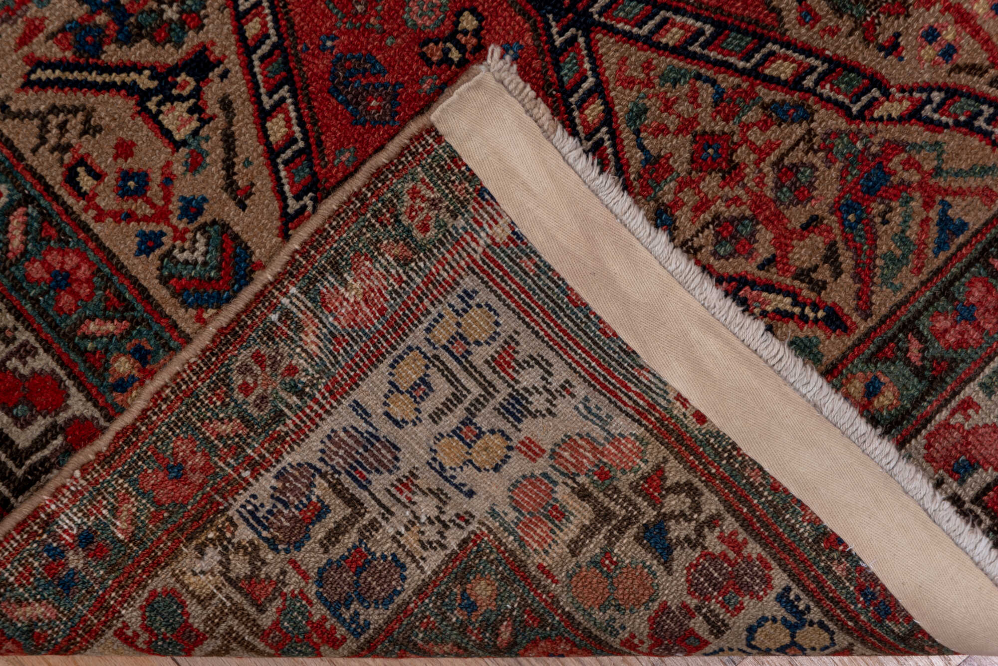 2' x 18' one-of-a-kind handmade vintage Cam Hamadan runner rug. Color palette: brown, gray, off-white, pink, red, snow