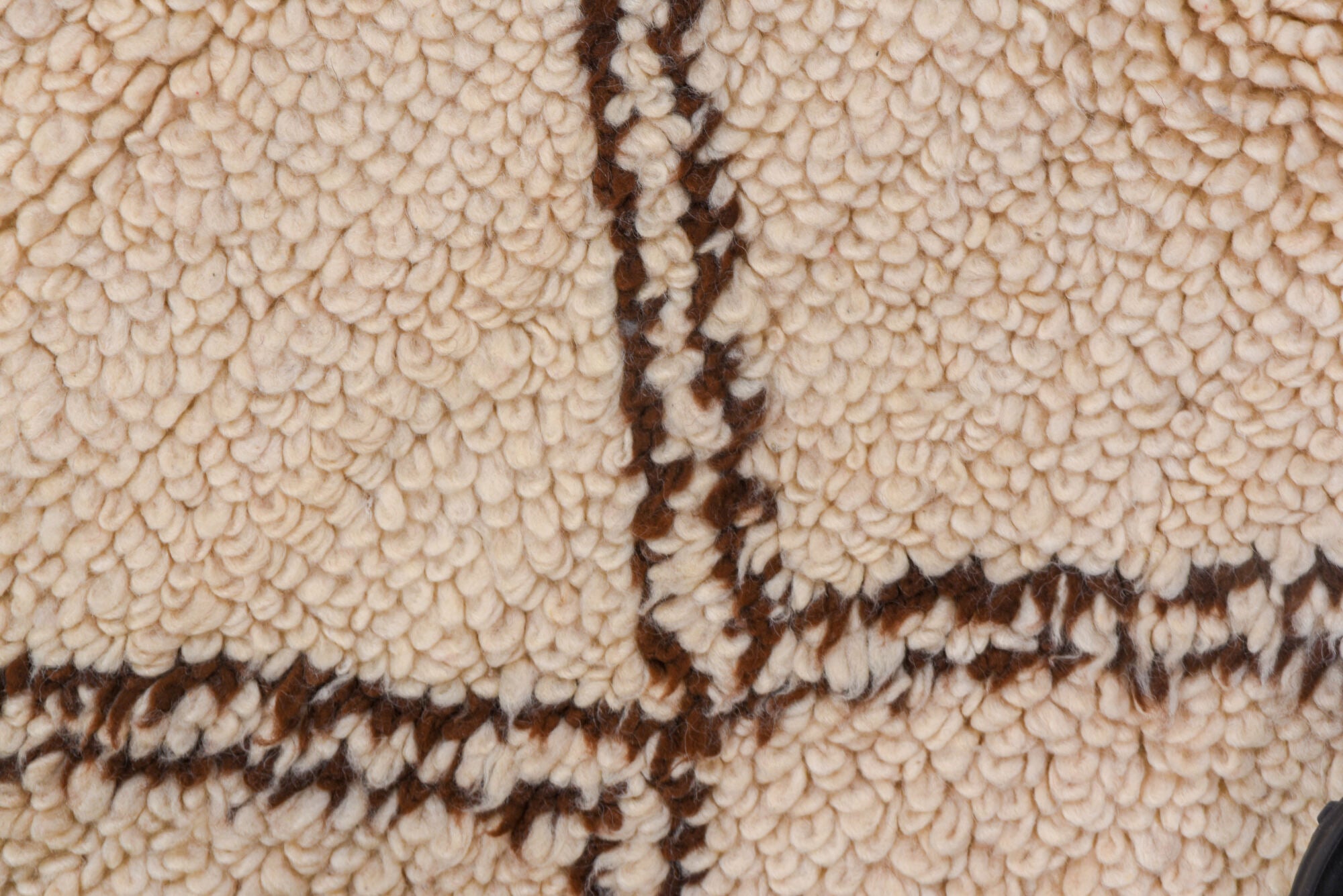 6' x 10' one-of-a-kind handmade vintage Moroccan large size rug. Color palette: brown, off-white, orange