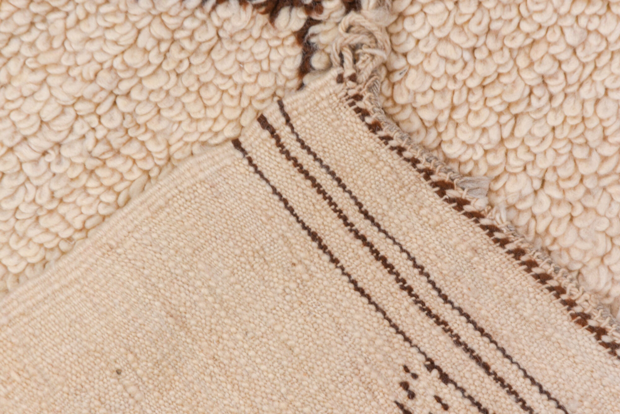 6' x 10' one-of-a-kind handmade vintage Moroccan large size rug. Color palette: brown, off-white, orange