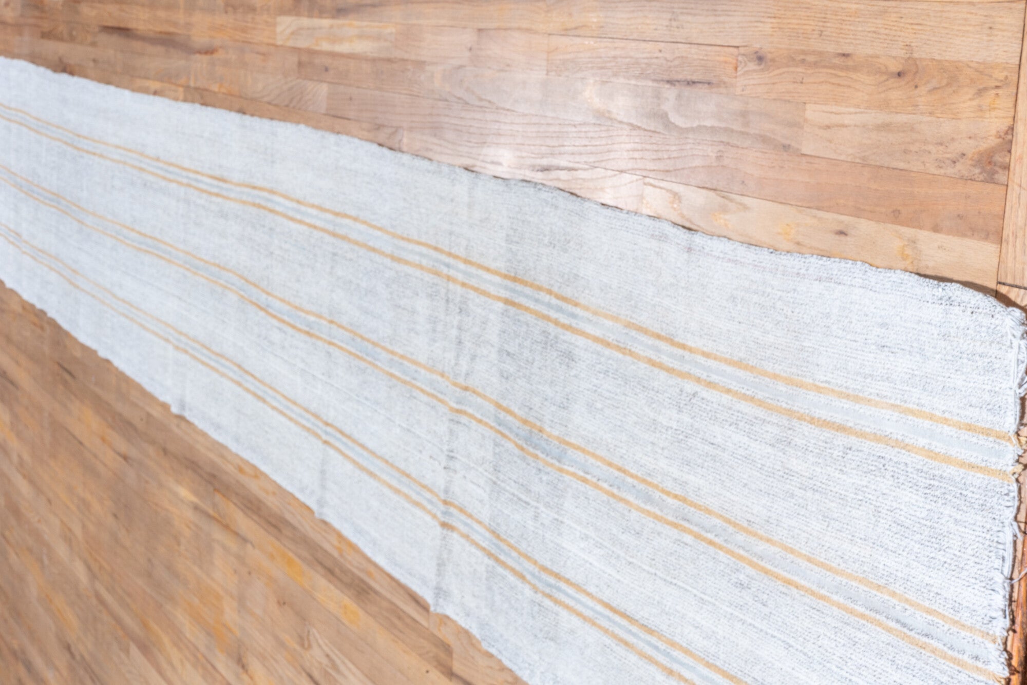 2' x 17' one-of-a-kind handmade vintage Flatweave runner rug. Color palette: brown, dark gray, gainsboro, gray, light gray