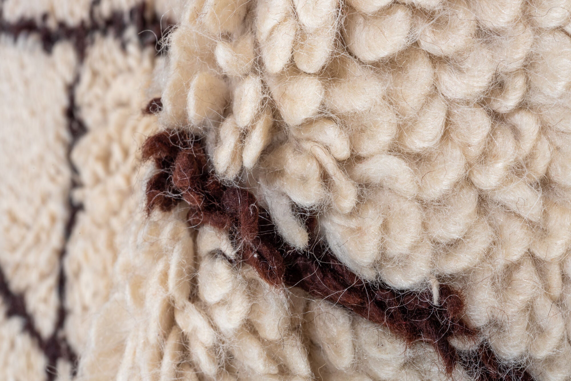 7' x 13' one-of-a-kind handmade vintage Moroccan large size rug. Color palette: antiquewhite, brown, gray, light gray, linen