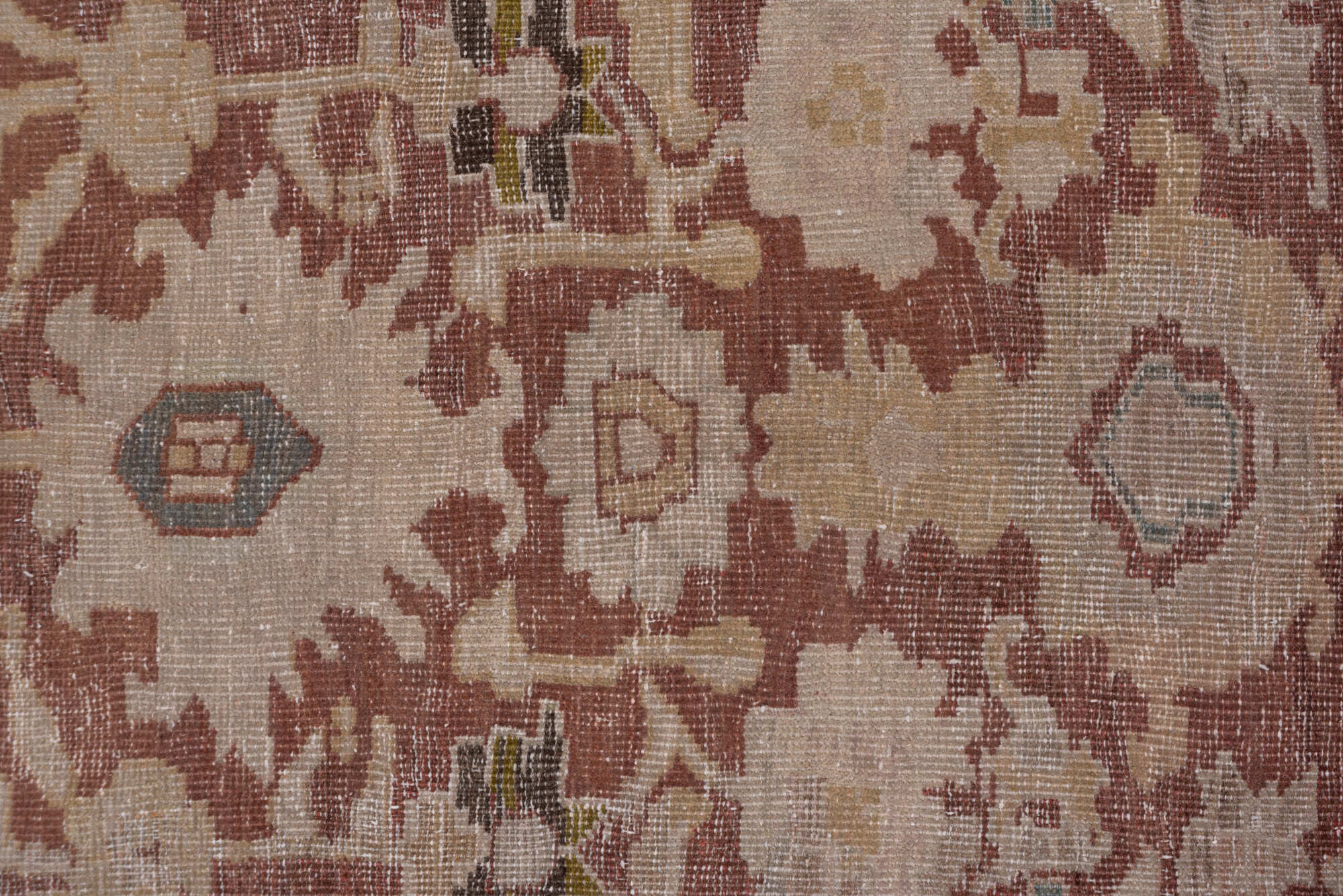 10' x 14' one-of-a-kind handmade vintage Sultanabad large size rug. Color palette: brown, gray, pink, red, redwood