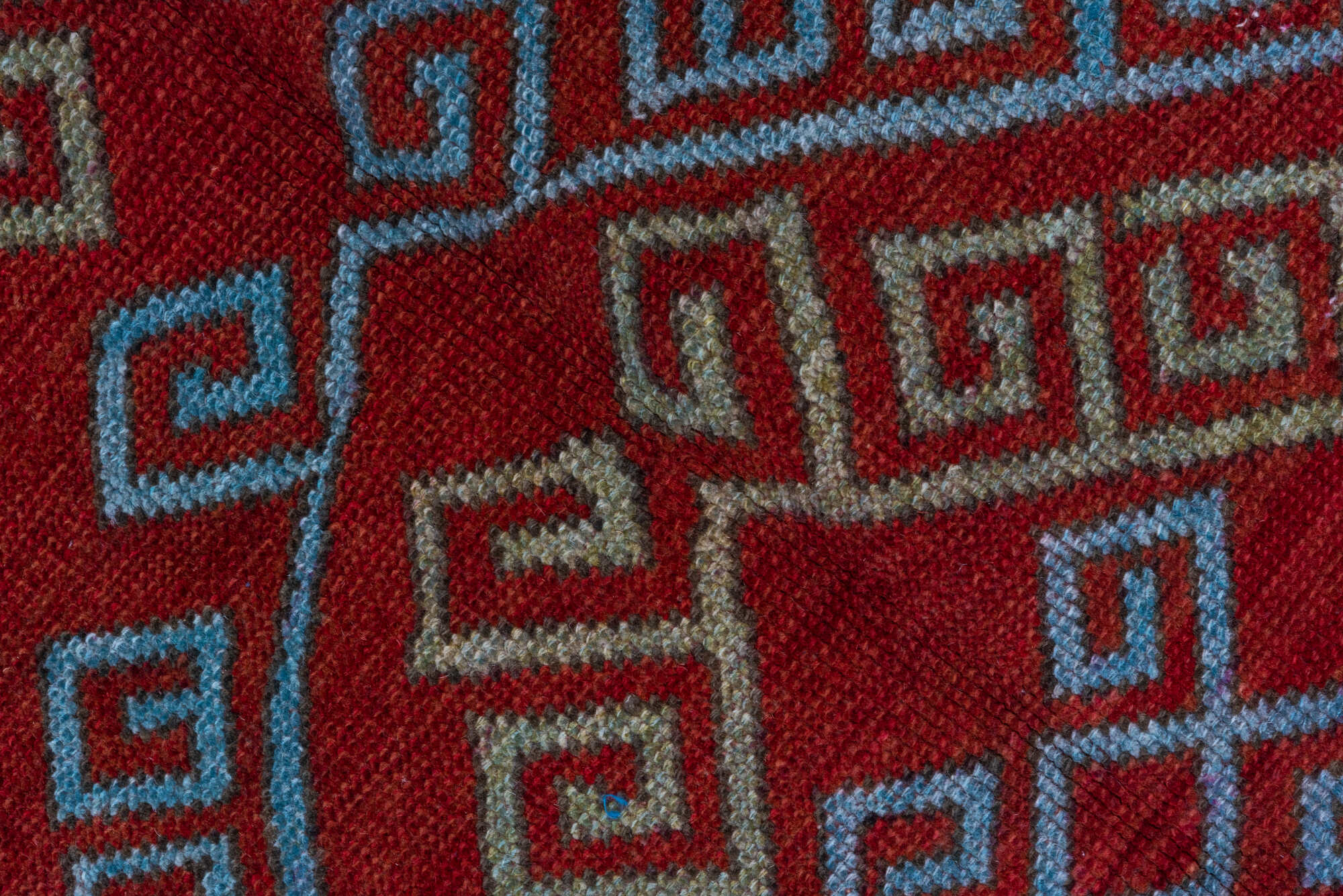 4' x 6' one-of-a-kind handmade vintage Caucasian small size rug. Color palette: brown, red, gray, pink, blue