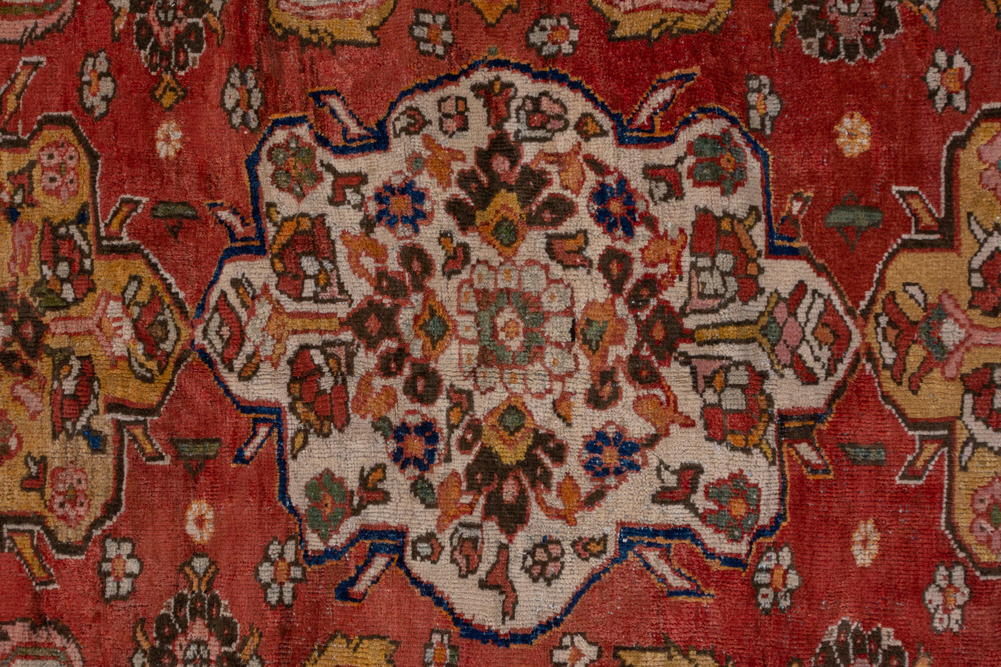 11' x 19' one-of-a-kind handmade vintage Sultanabad oversize rug. Color palette: blue, brown, gray, light gray, pink, red