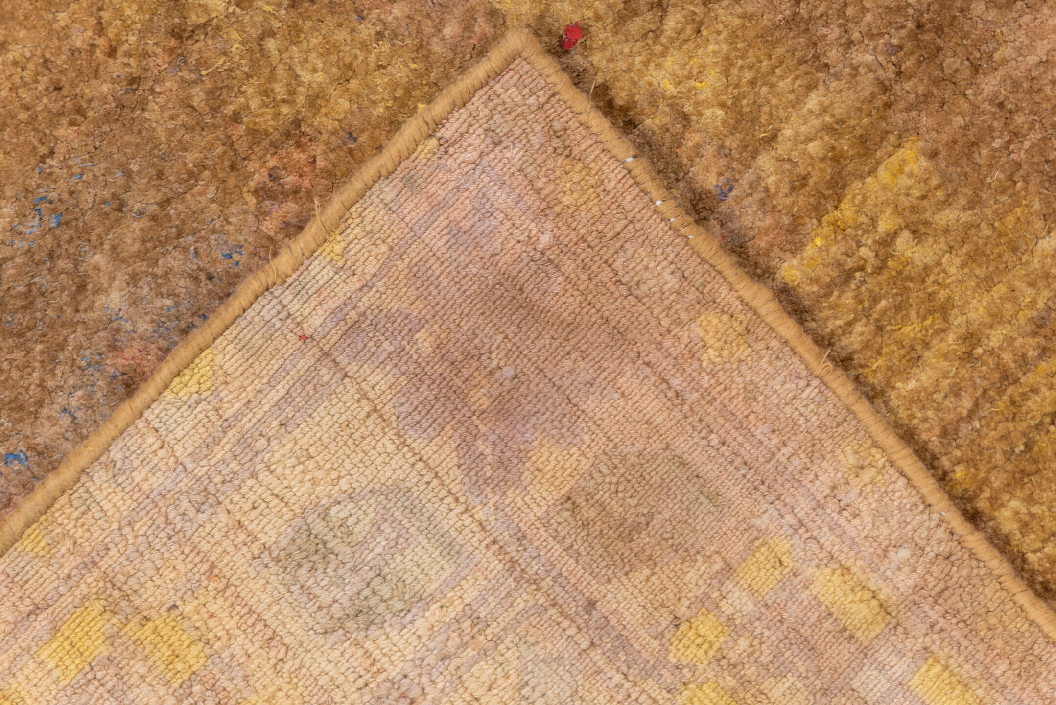 6' x 8' one-of-a-kind handmade vintage Cotton Agra medium size rug. Color palette: brown, orange, off-white, yellow, red