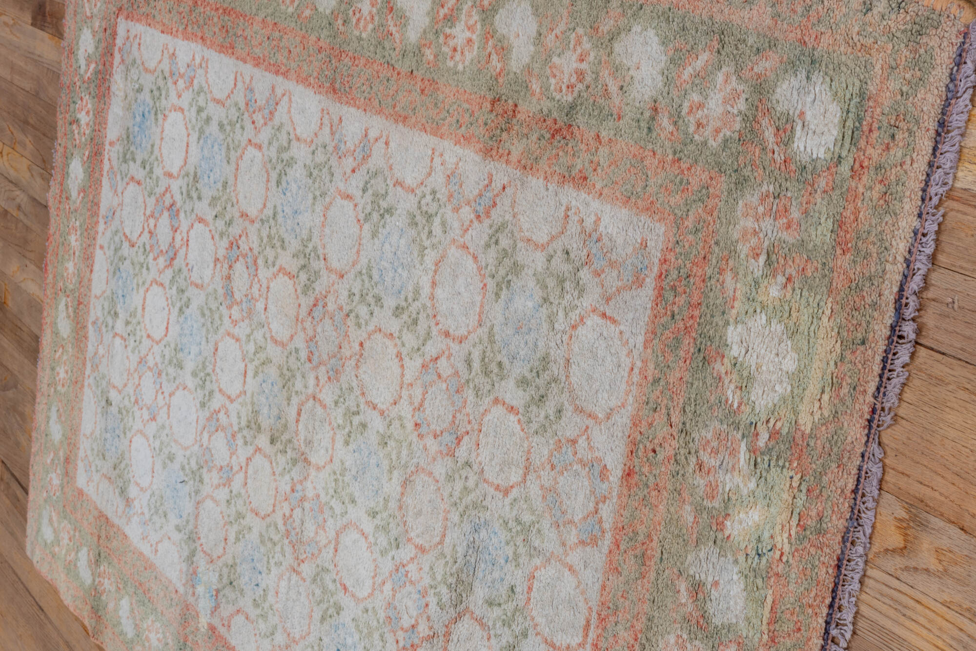4' x 6' one-of-a-kind handmade vintage Cotton Agra small size rug. Color palette: brown, gainsboro, gray, light blue