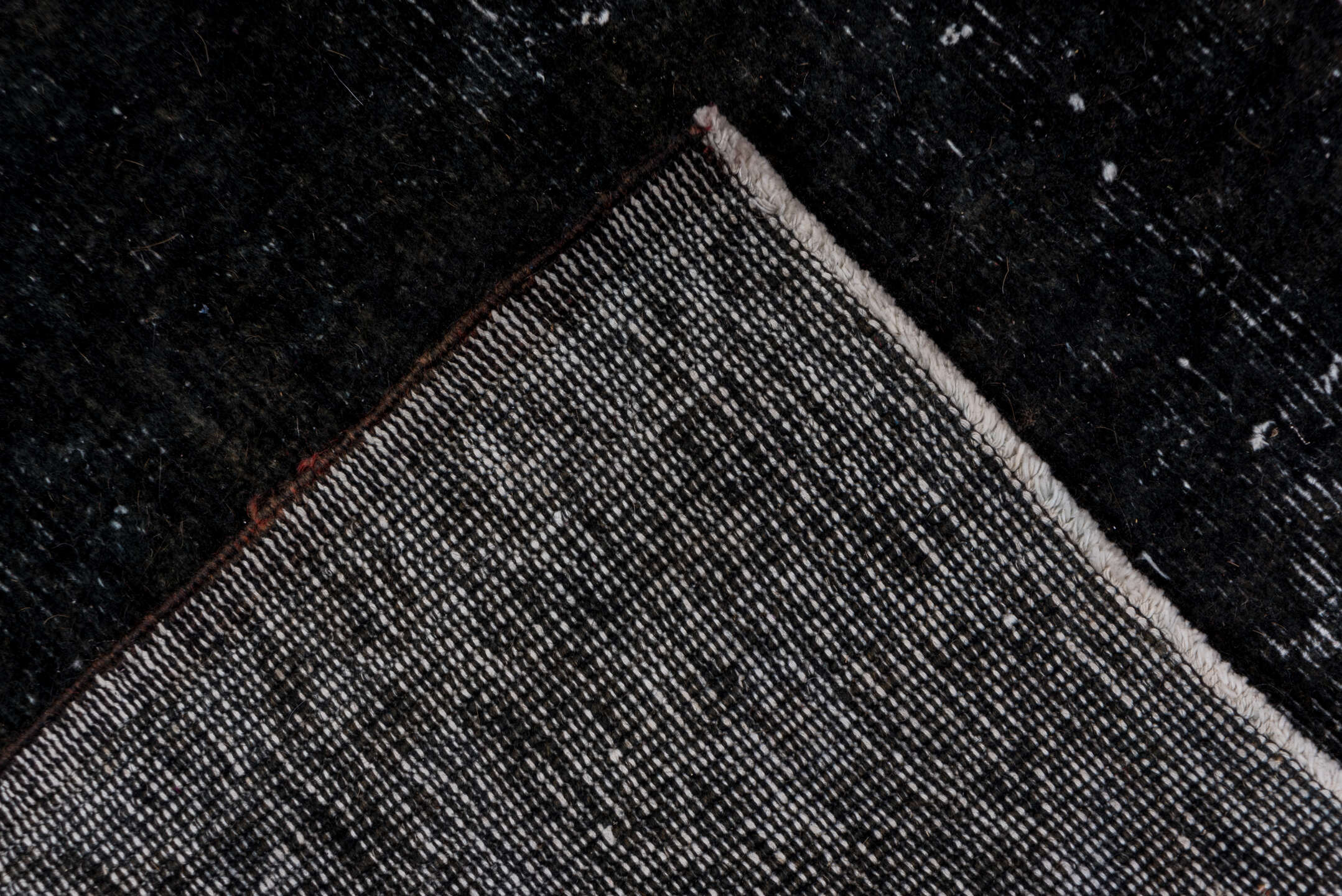 5' x 8' one-of-a-kind handmade vintage Overdyed medium size rug. Color palette: gray, off-white, black, blue, light gray