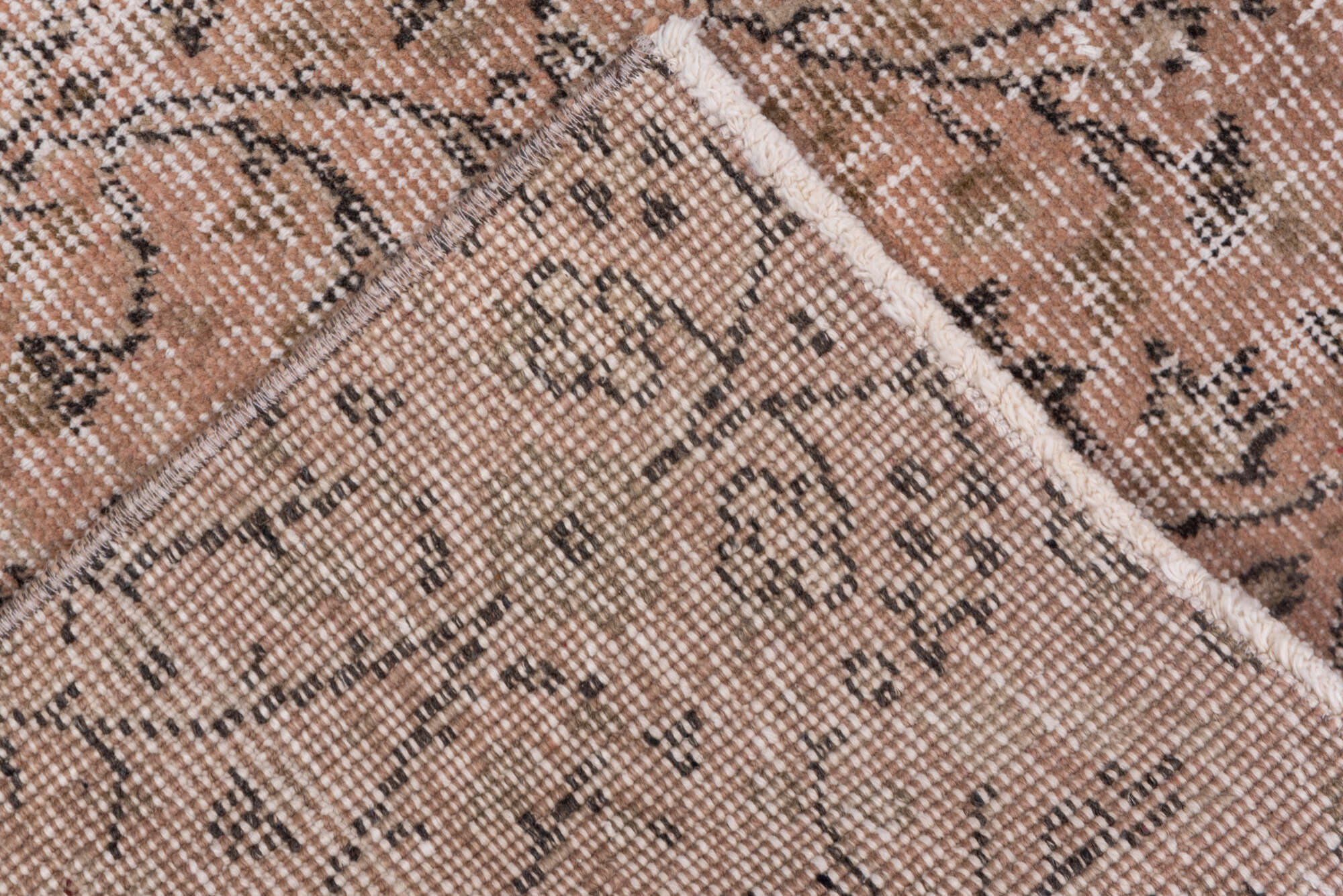 7' x 10' one-of-a-kind handmade vintage Kaisary large size rug. Color palette: brown, gray, light gray, off-white, pink