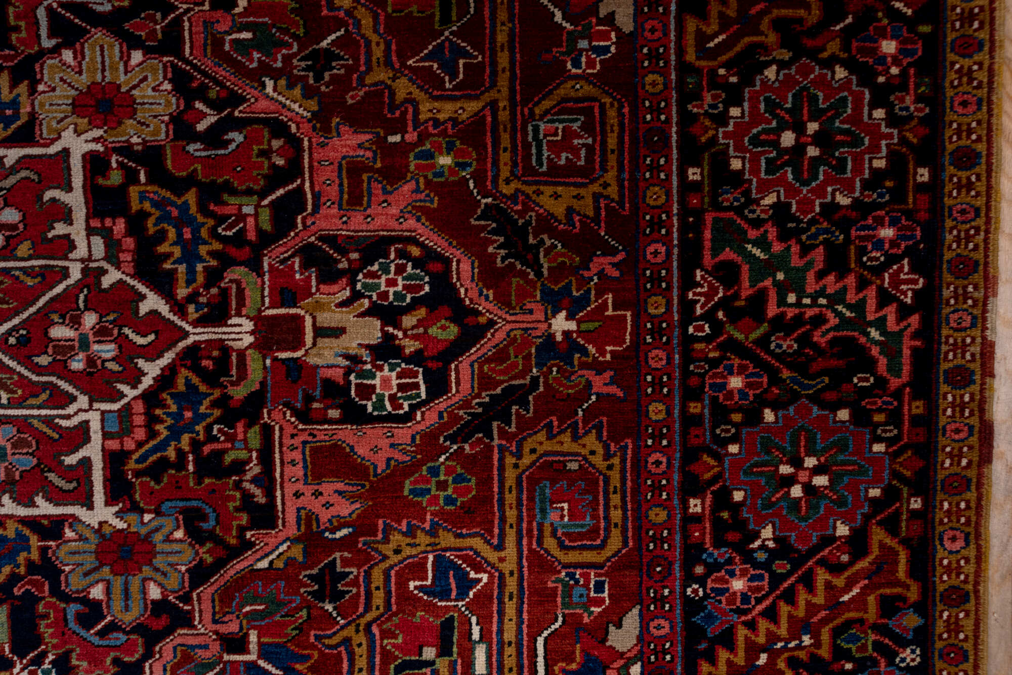 8' x 12' one-of-a-kind handmade vintage Heriz large size rug. Color palette: brown, red, gray, pink, blue, dim gray, redwood