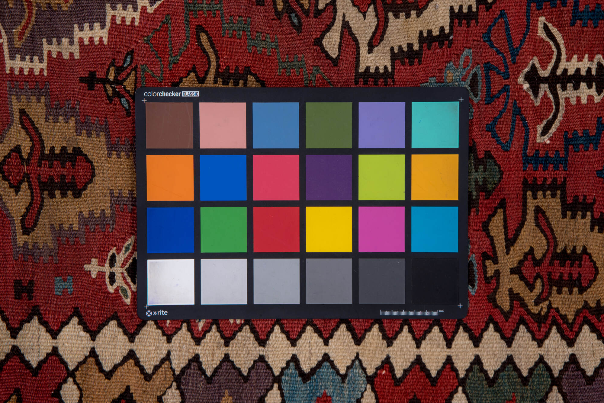 5' x 13' one-of-a-kind handmade vintage Kilim rug. Color palette: gray, red, brown, pink, blue