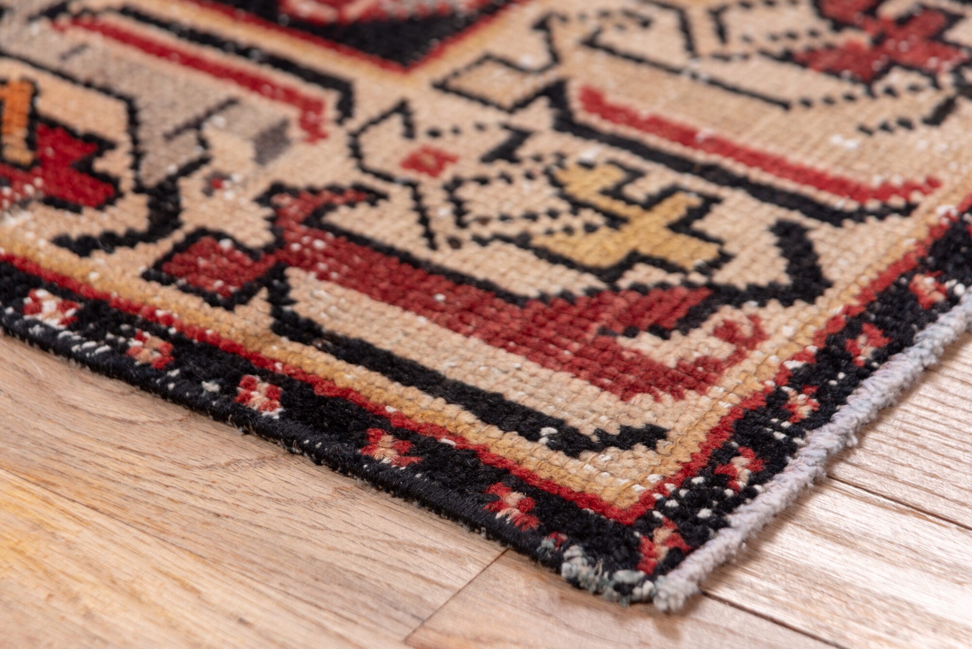 3' x 8' one-of-a-kind handmade vintage Oushak runner rug. Color palette: black, brown, charcoal, gray, pink, red, redwood