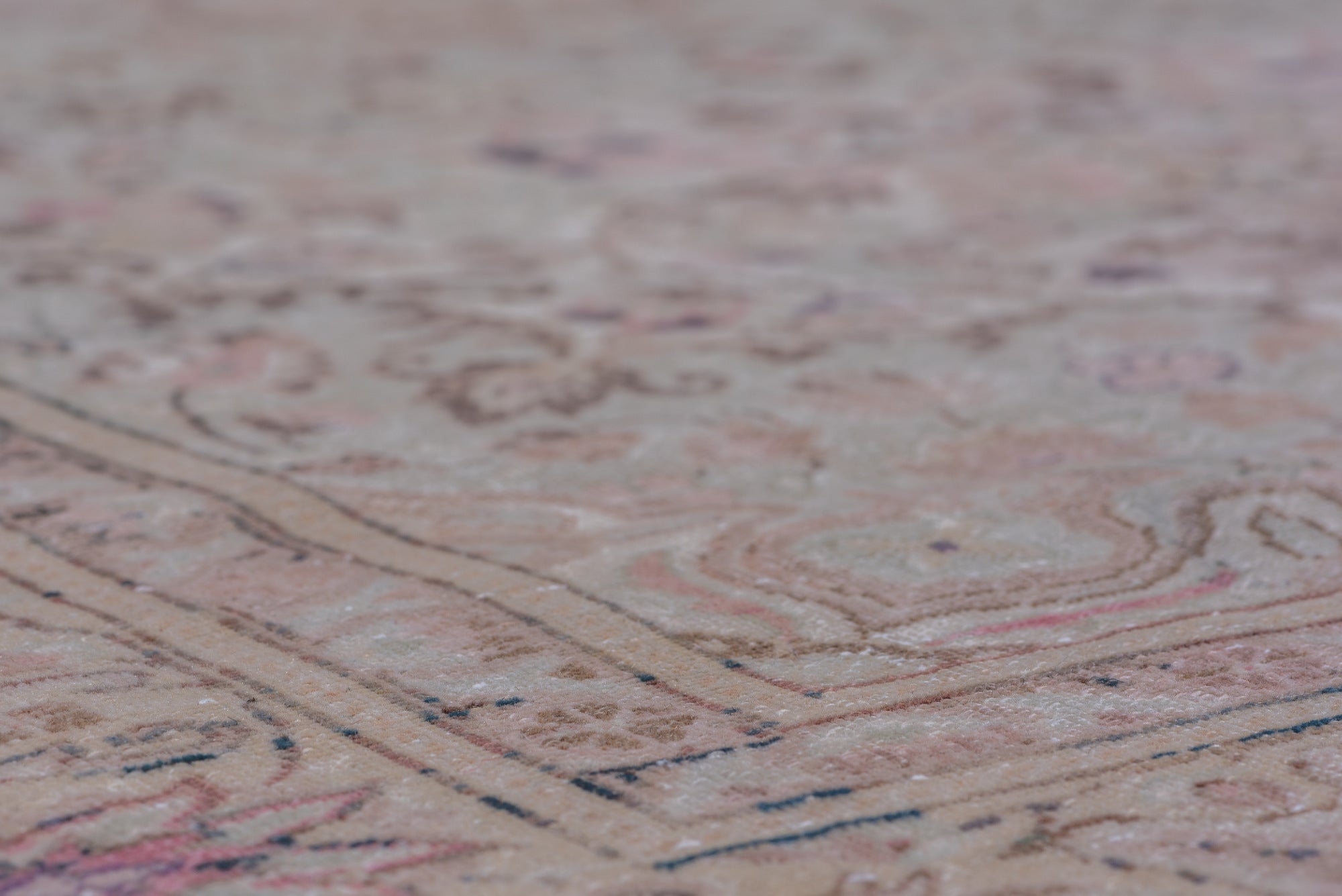 4' x 6' one-of-a-kind handmade vintage Kaisary small size rug. Color palette: dim gray, gray, light gray, off-white, pink