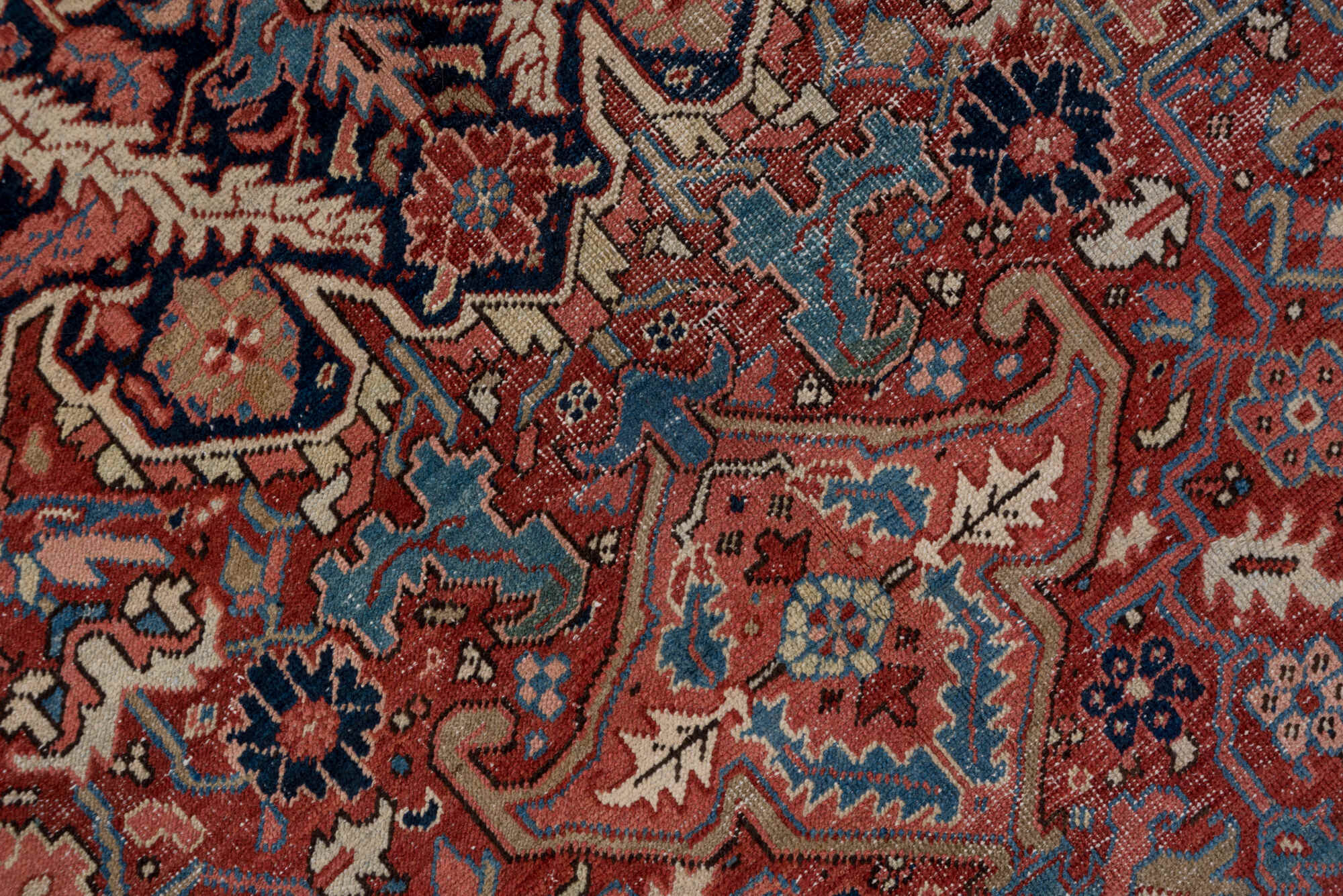 8' x 12' one-of-a-kind handmade vintage Heriz large size rug. Color palette: arapawa, blue, brown, dim gray, fiord, gray