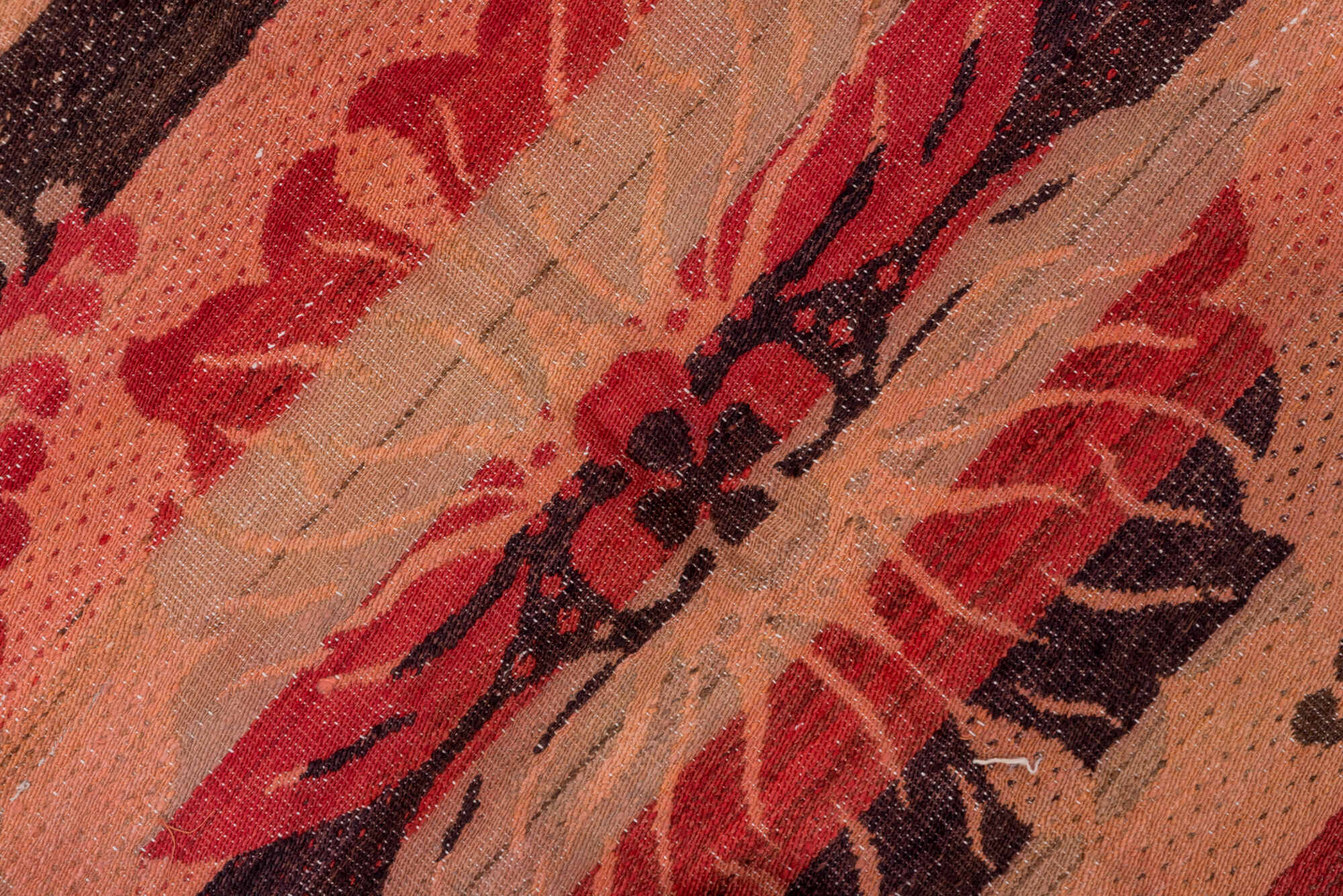 6' x 6' one-of-a-kind handmade vintage Kilim rug. Color palette: brown, gray, light gray, pink, red, redwood, rosy brown