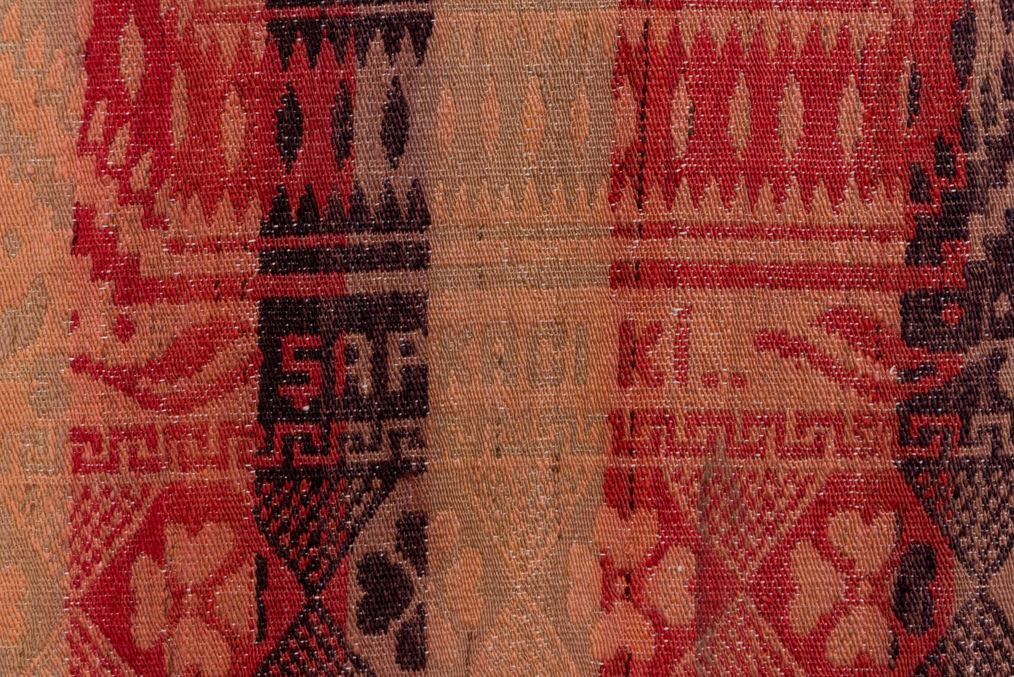 6' x 6' one-of-a-kind handmade vintage Kilim rug. Color palette: brown, gray, light gray, pink, red, redwood, rosy brown