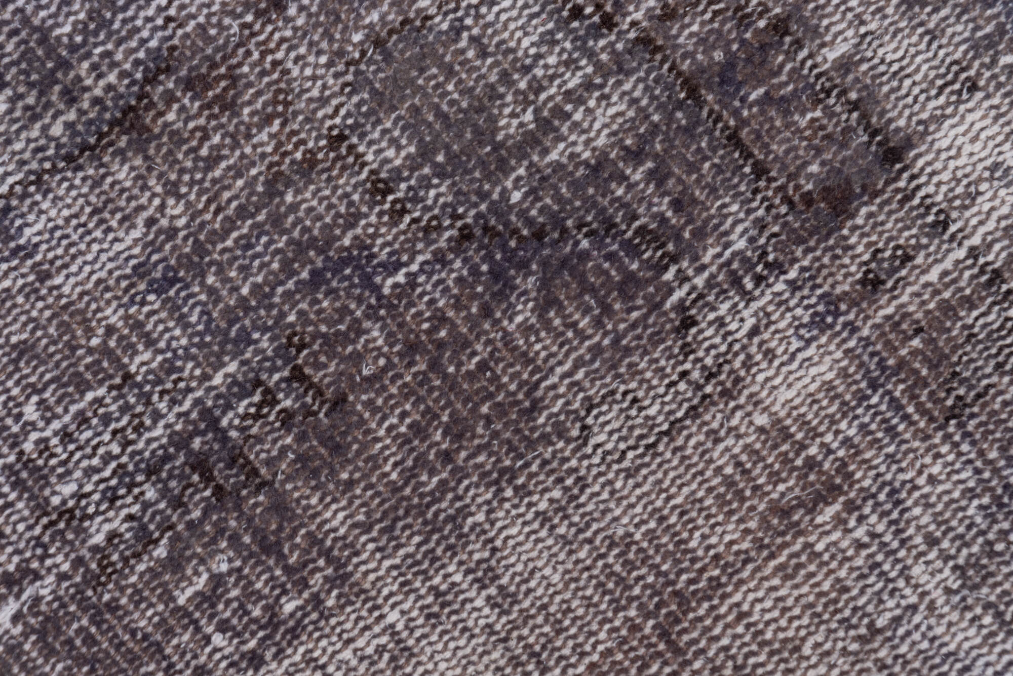 2' x 9' one-of-a-kind handmade vintage Overdyed runner rug. Color palette: black, gainsboro, gray, light gray, off-white