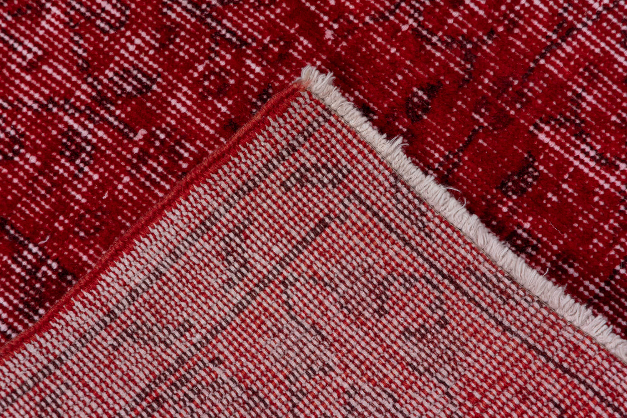 4' x 6' one-of-a-kind handmade vintage Overdyed small size rug. Color palette: brown, burgundy, pink, red, wine