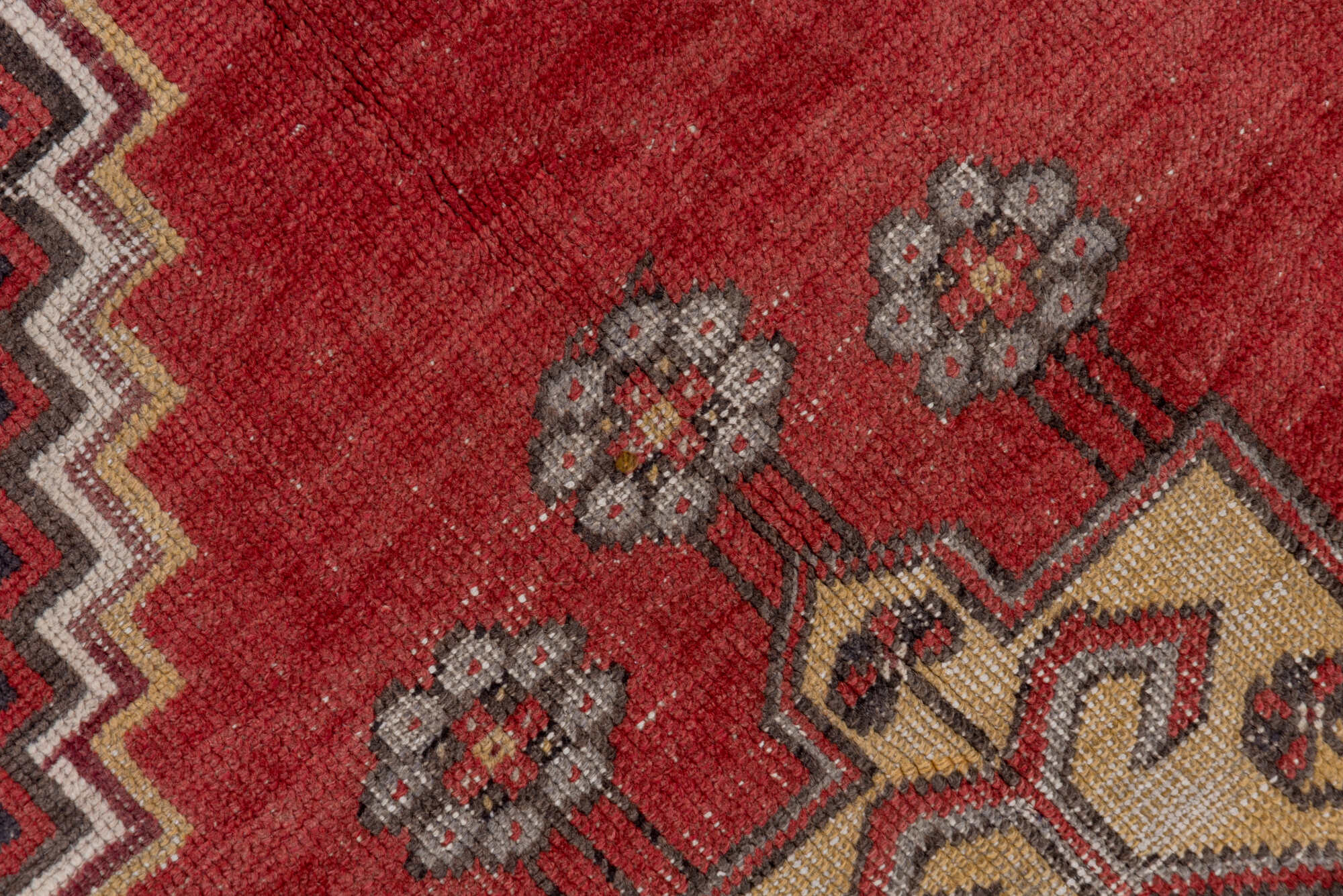 4' x 6' one-of-a-kind handmade vintage Oushak small size rug. Color palette: black, brown, charcoal, gray, pink, red, wine